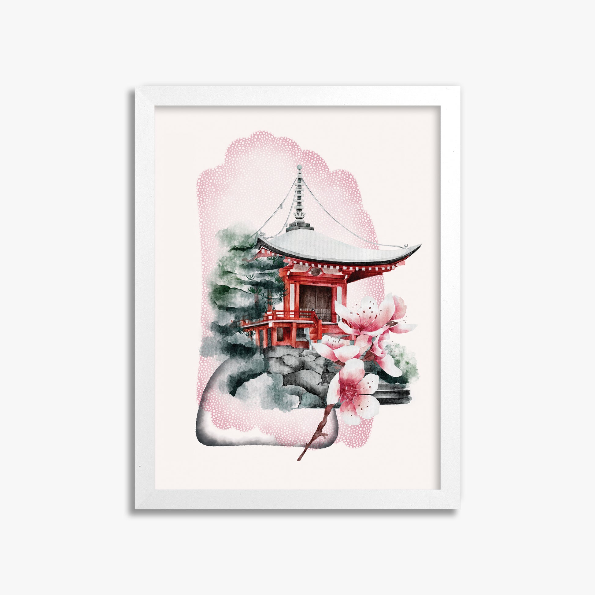 Flowery Shrine, 30x40cm Framed Poster With White Frame