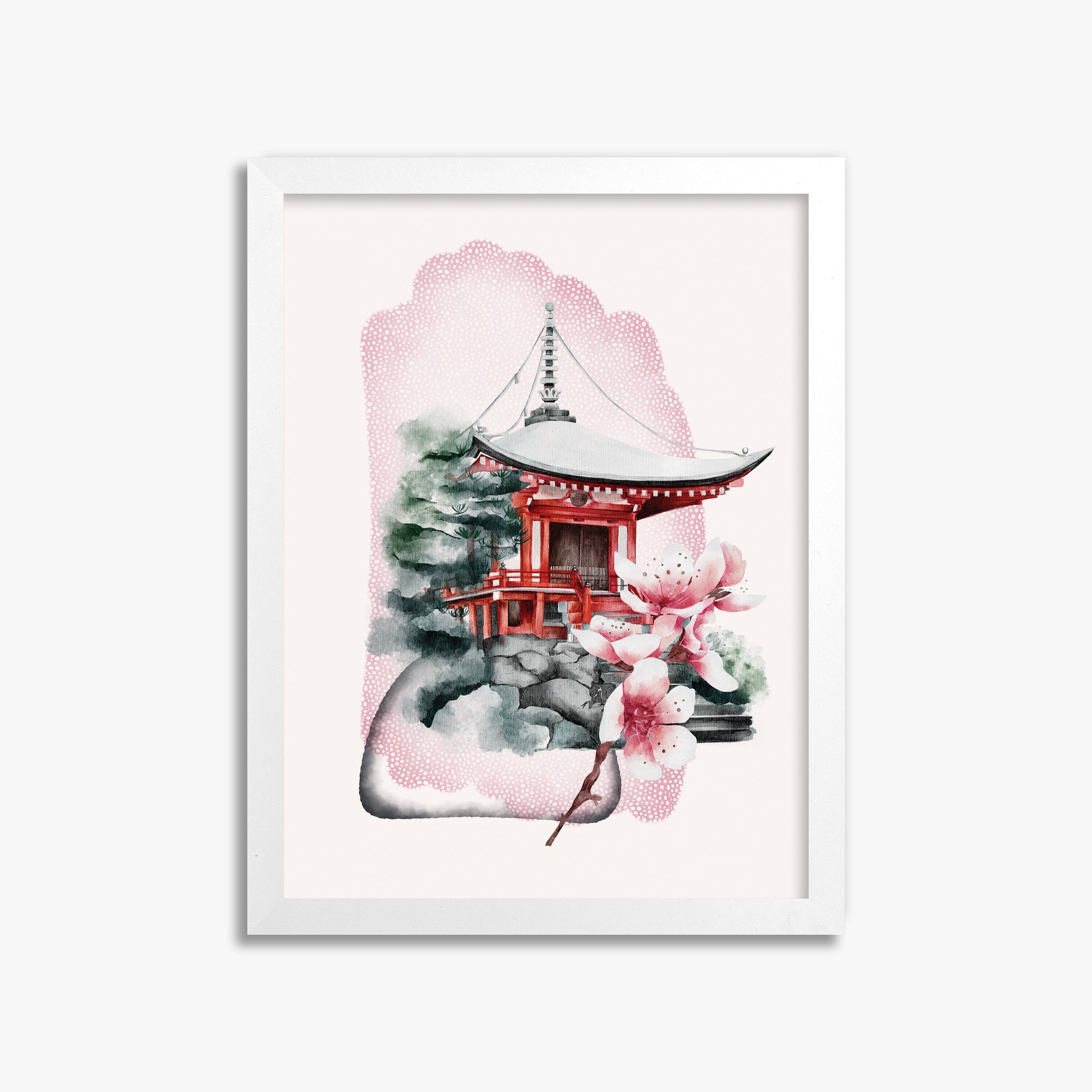 Flowery Shrine, 30x40cm Framed Poster With White Frame