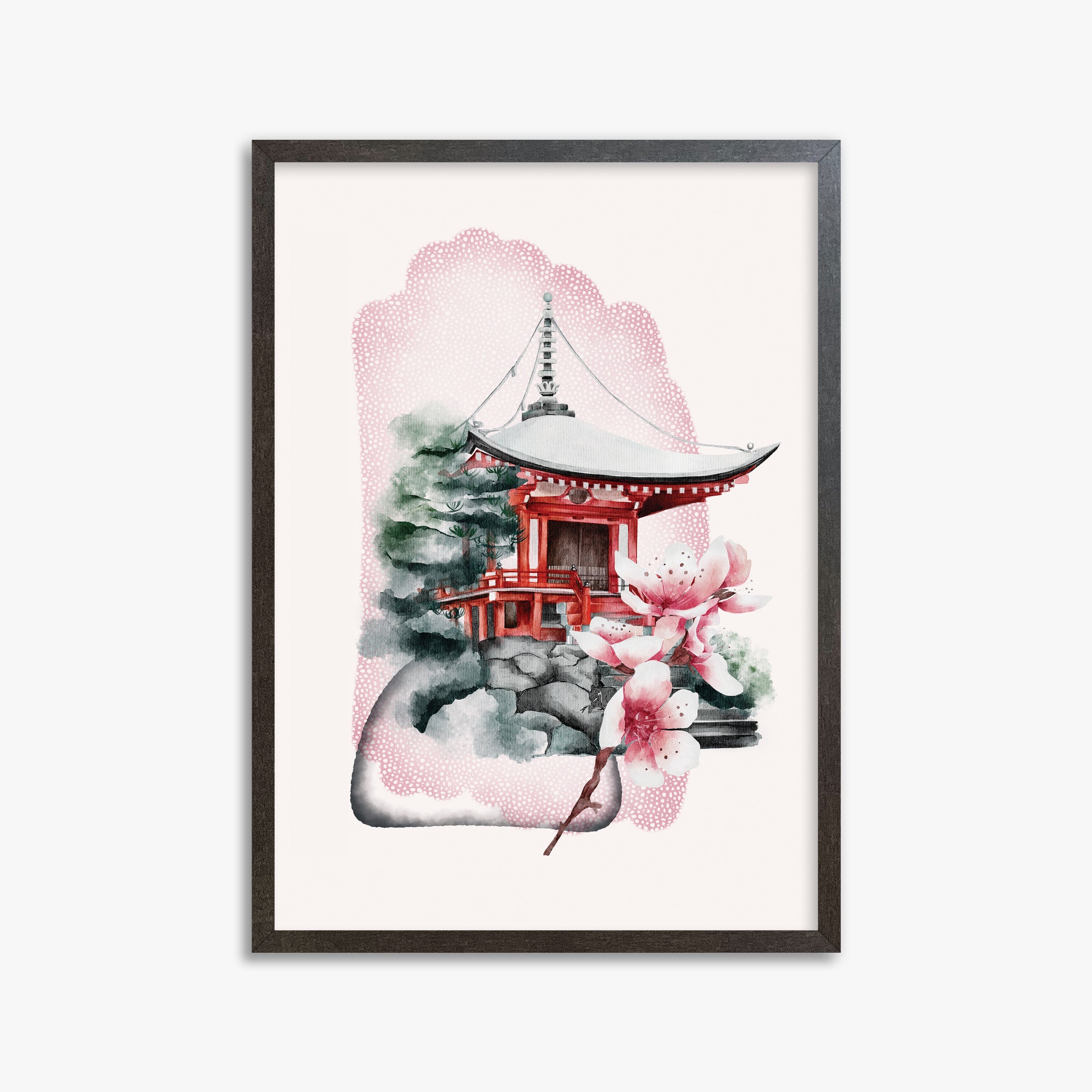 Flowery Shrine, 50x70cm Framed Poster With Espresso Frame