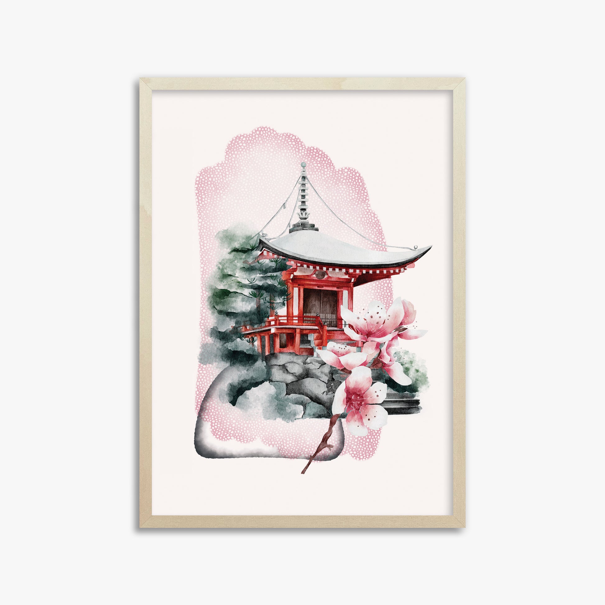 Flowery Shrine, 50x70cm Framed Poster With Lime Wood Frame