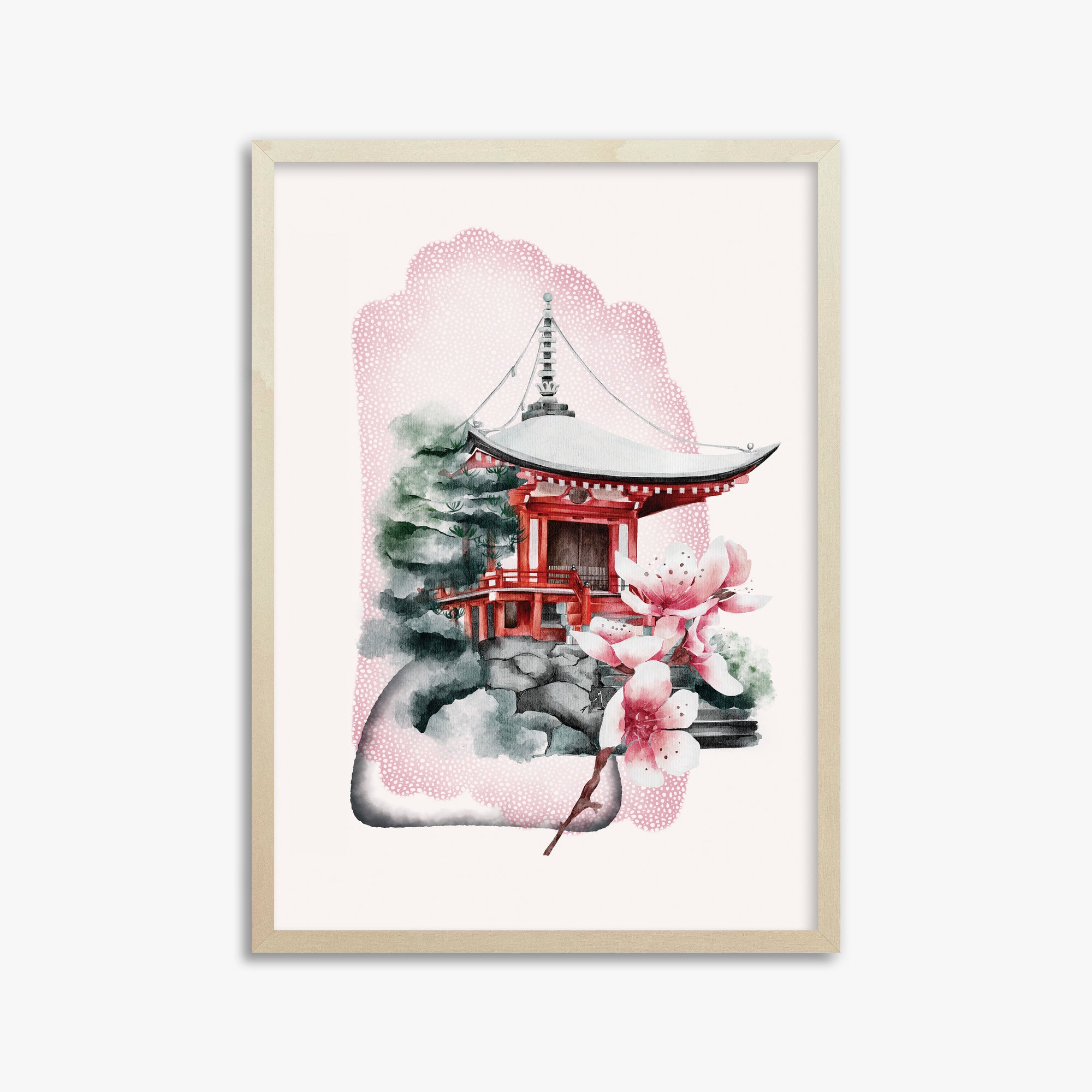 Flowery Shrine, 50x70cm Framed Poster With Lime Wood Frame