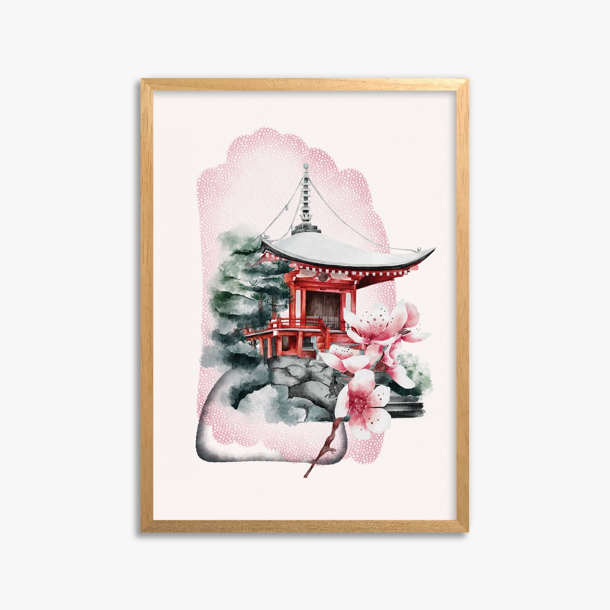 Flowery Shrine, 50x70cm Framed Poster With Oak Frame