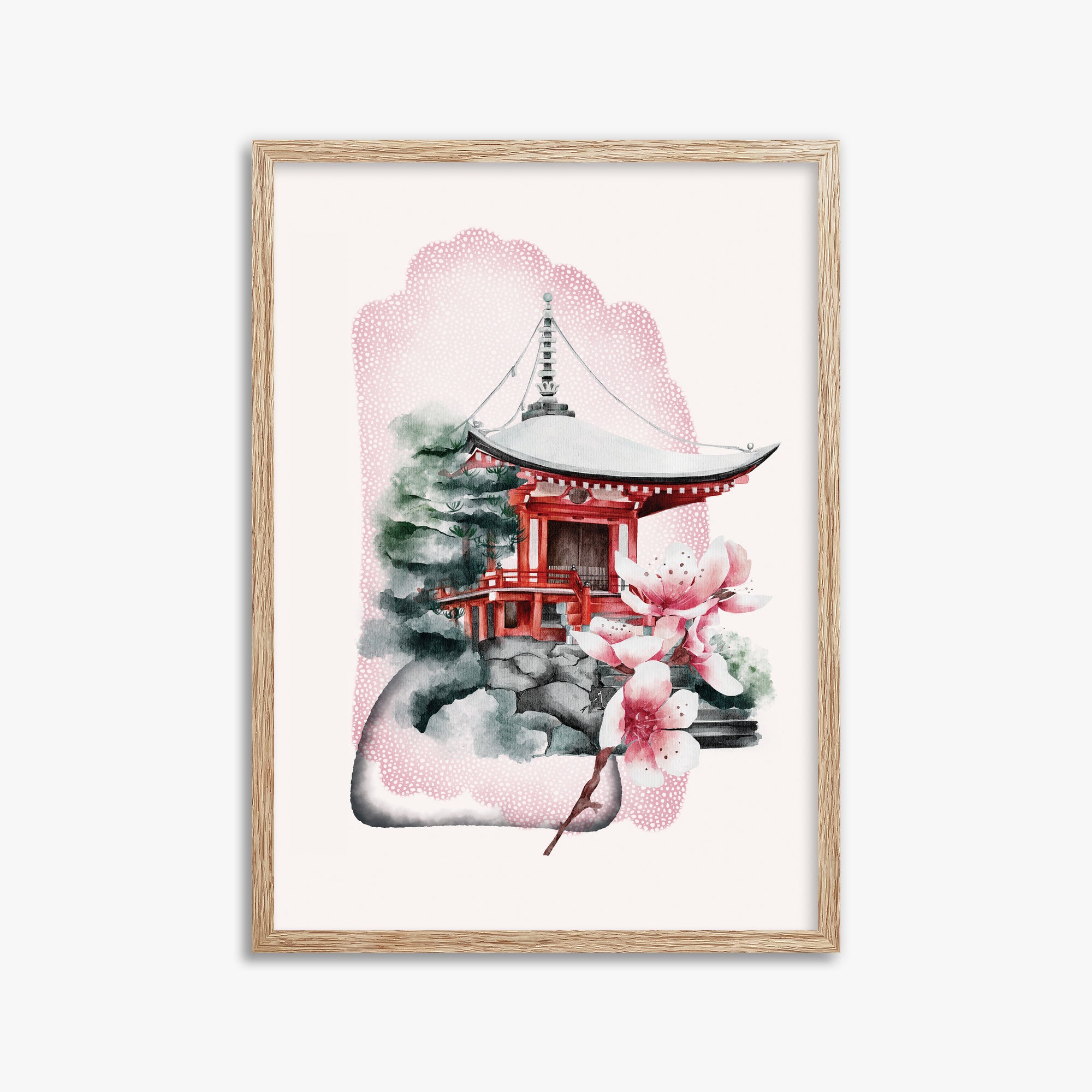 Flowery Shrine, 50x70cm Framed Poster With Raw Oak Frame