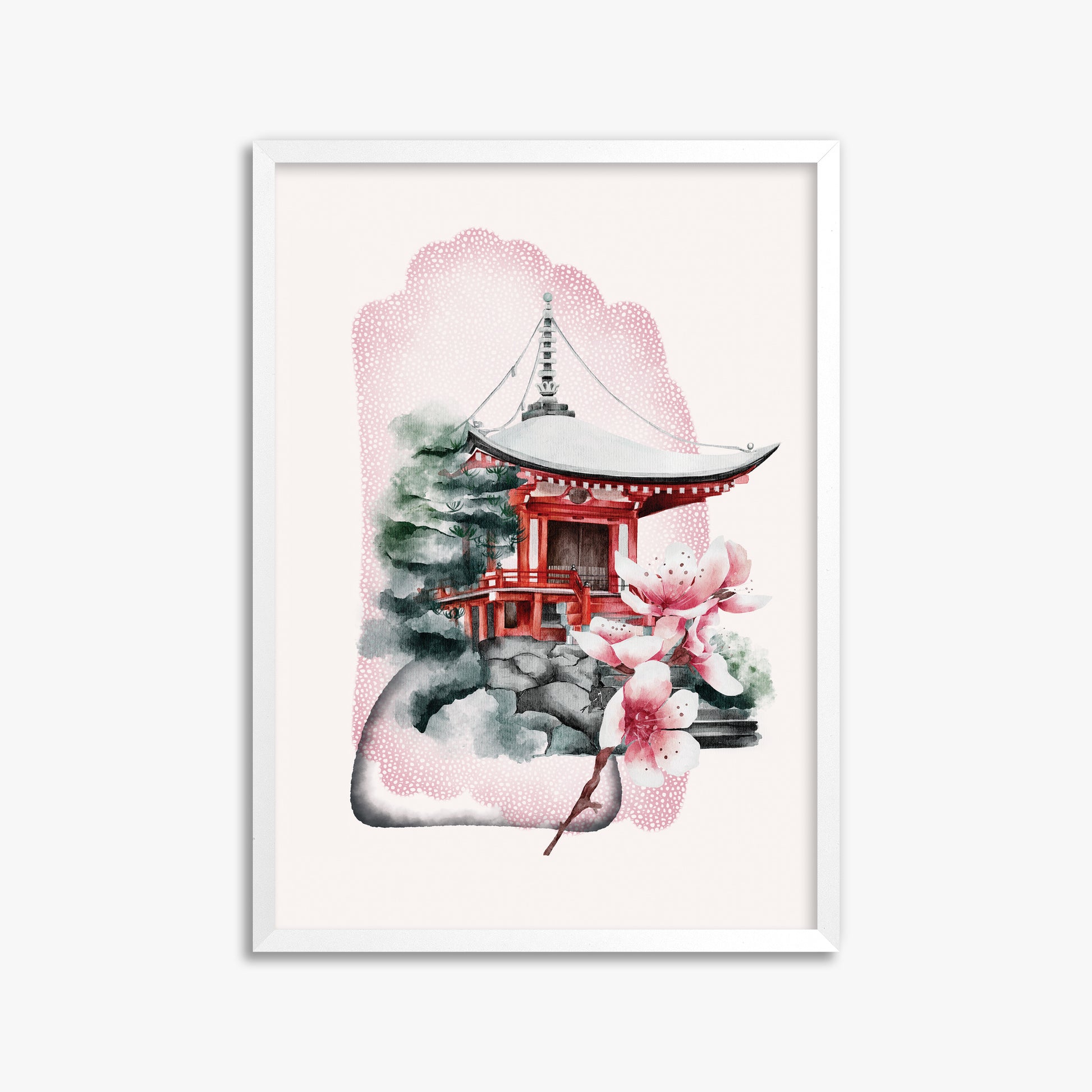 Flowery Shrine, 50x70cm Framed Poster With White Frame
