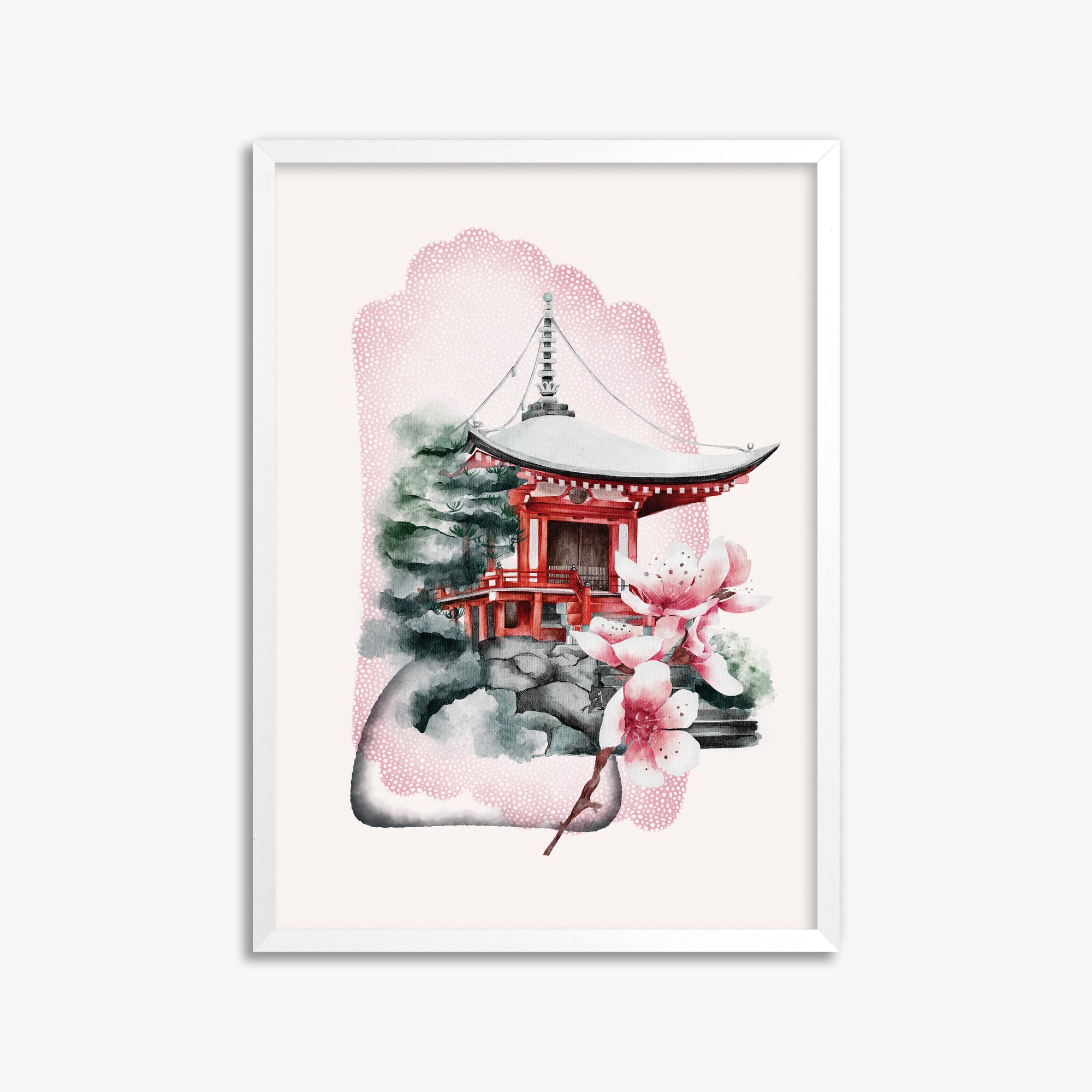 Flowery Shrine, 50x70cm Framed Poster With White Frame