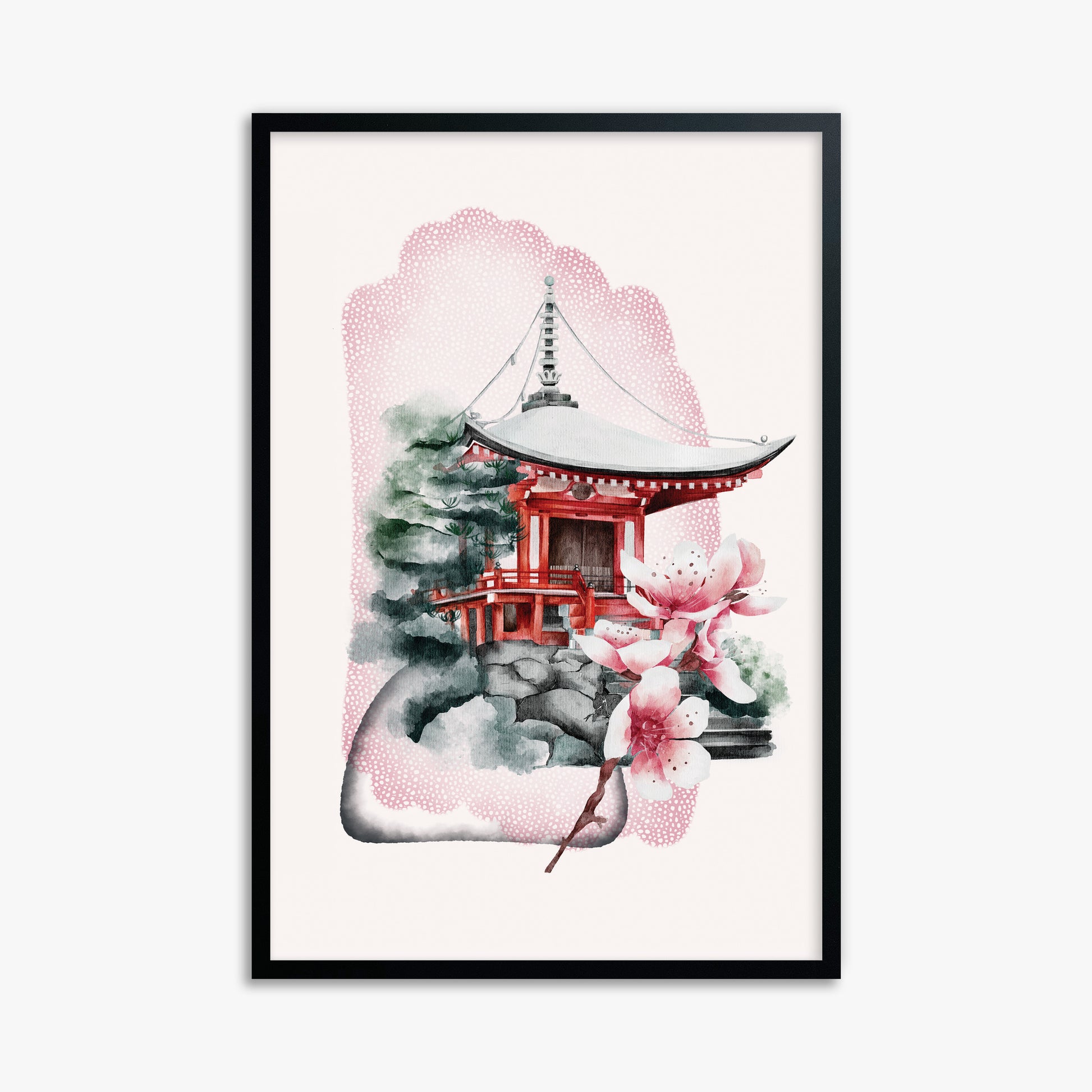 Flowery Shrine, 61x91cm Framed Poster With Black Frame