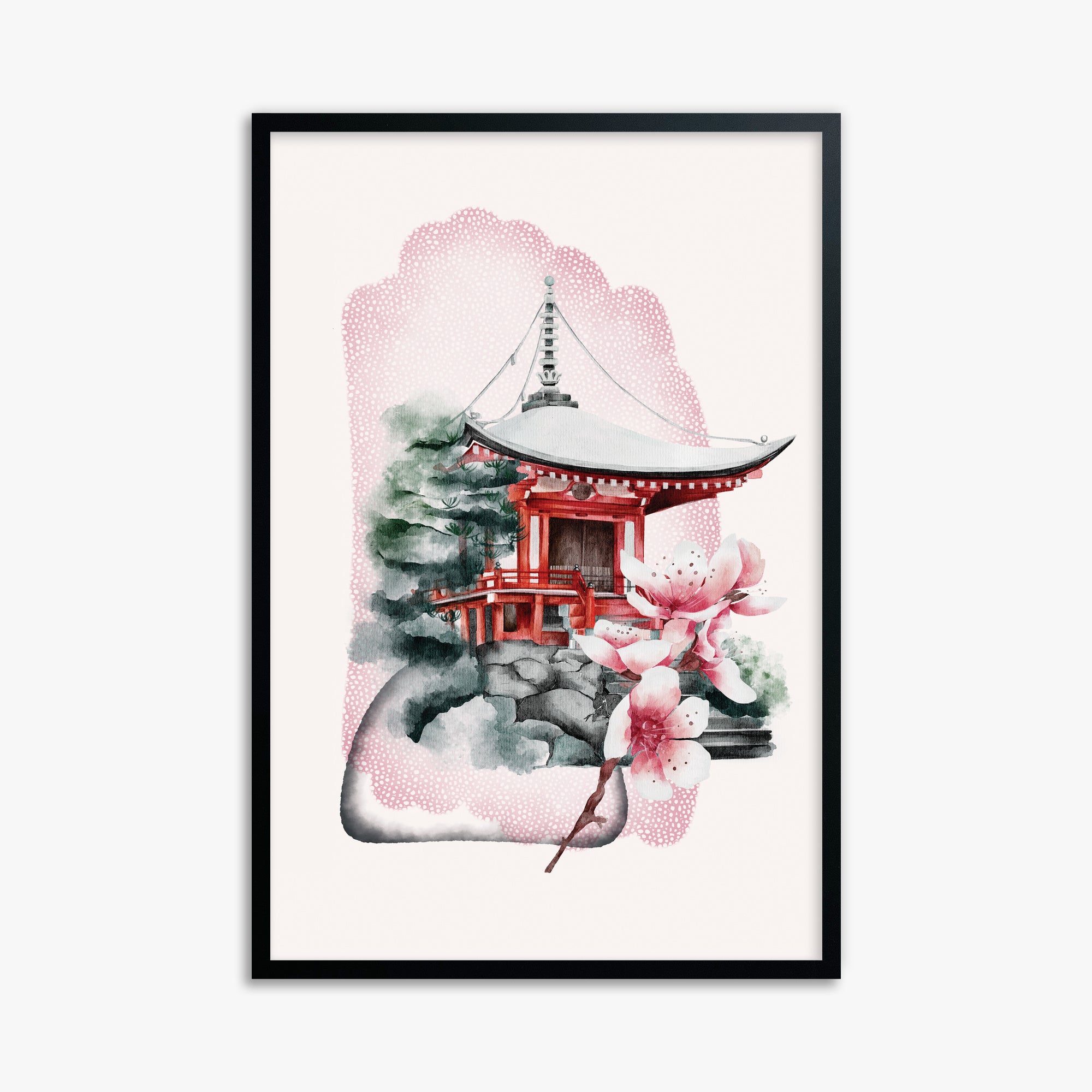 Flowery Shrine, 61x91cm Framed Poster With Black Frame