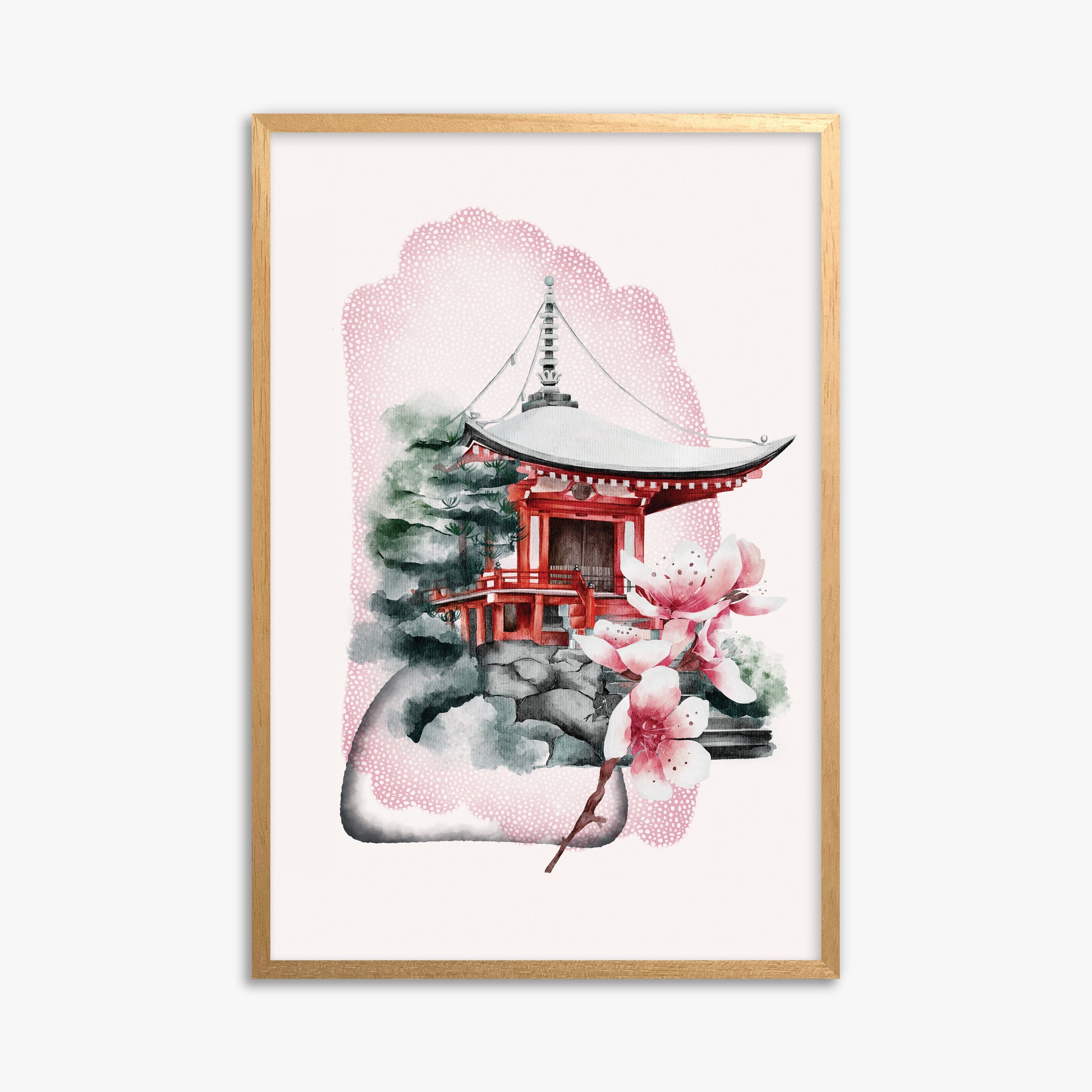 Flowery Shrine, 61x91cm Framed Poster With Oak Frame