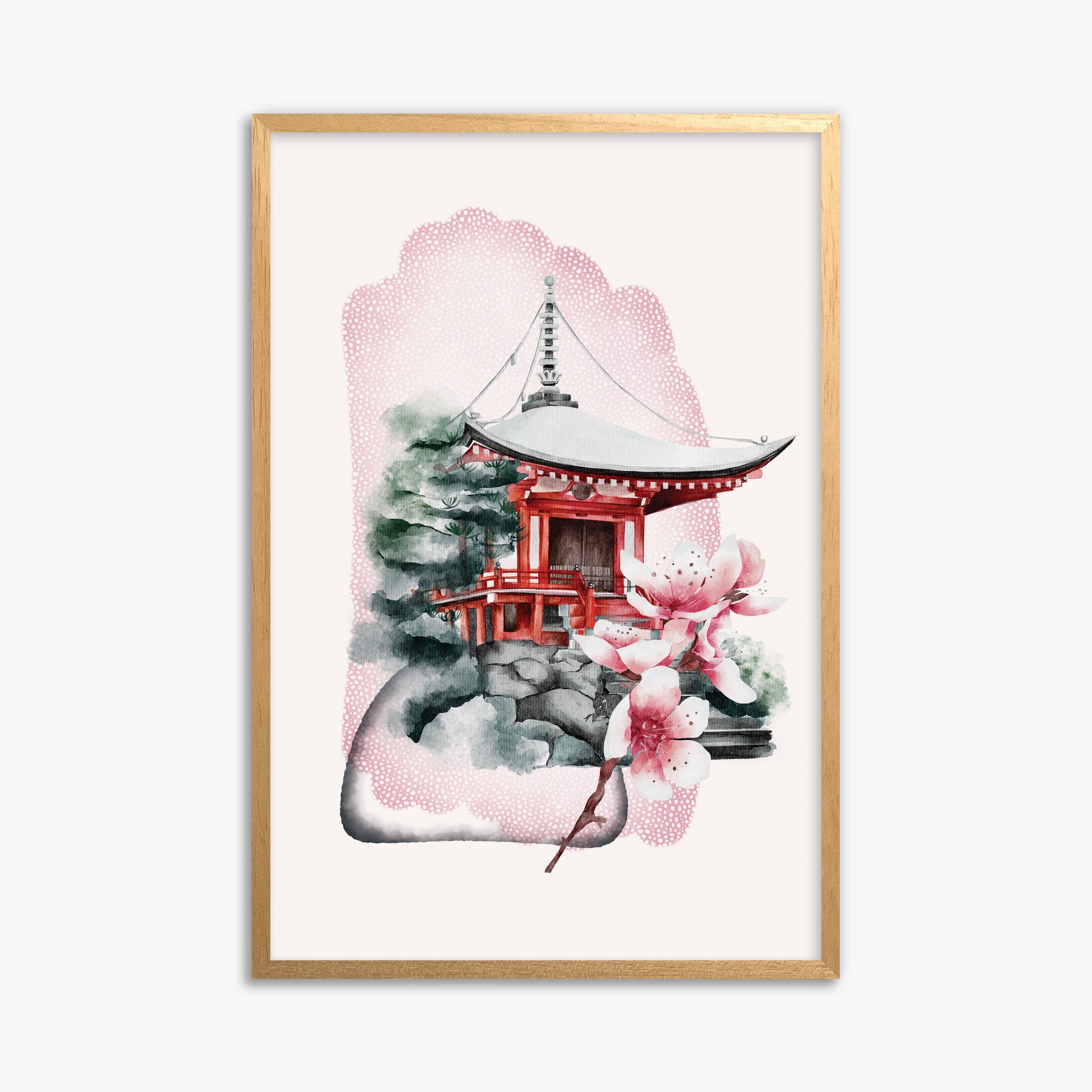 Flowery Shrine, 61x91cm Framed Poster With Oak Frame