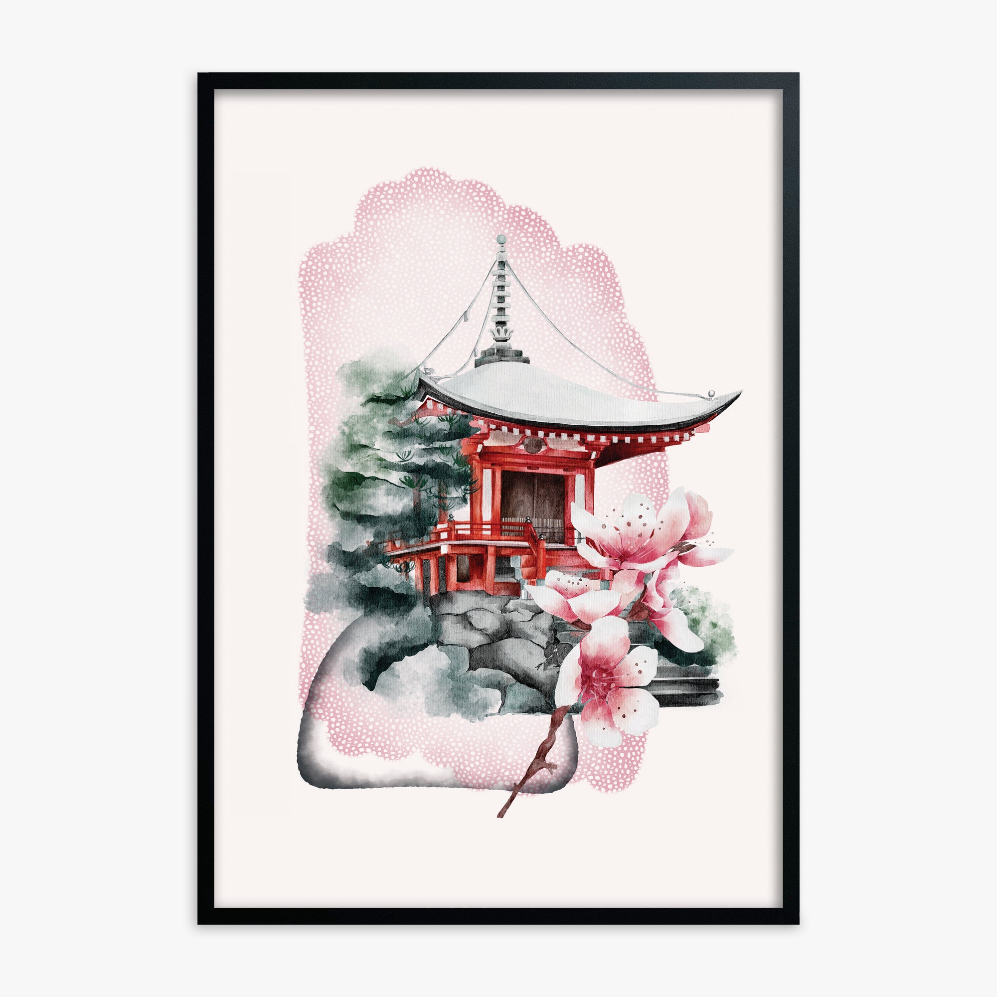 Flowery Shrine, Black Framed Poster With Black Frame
