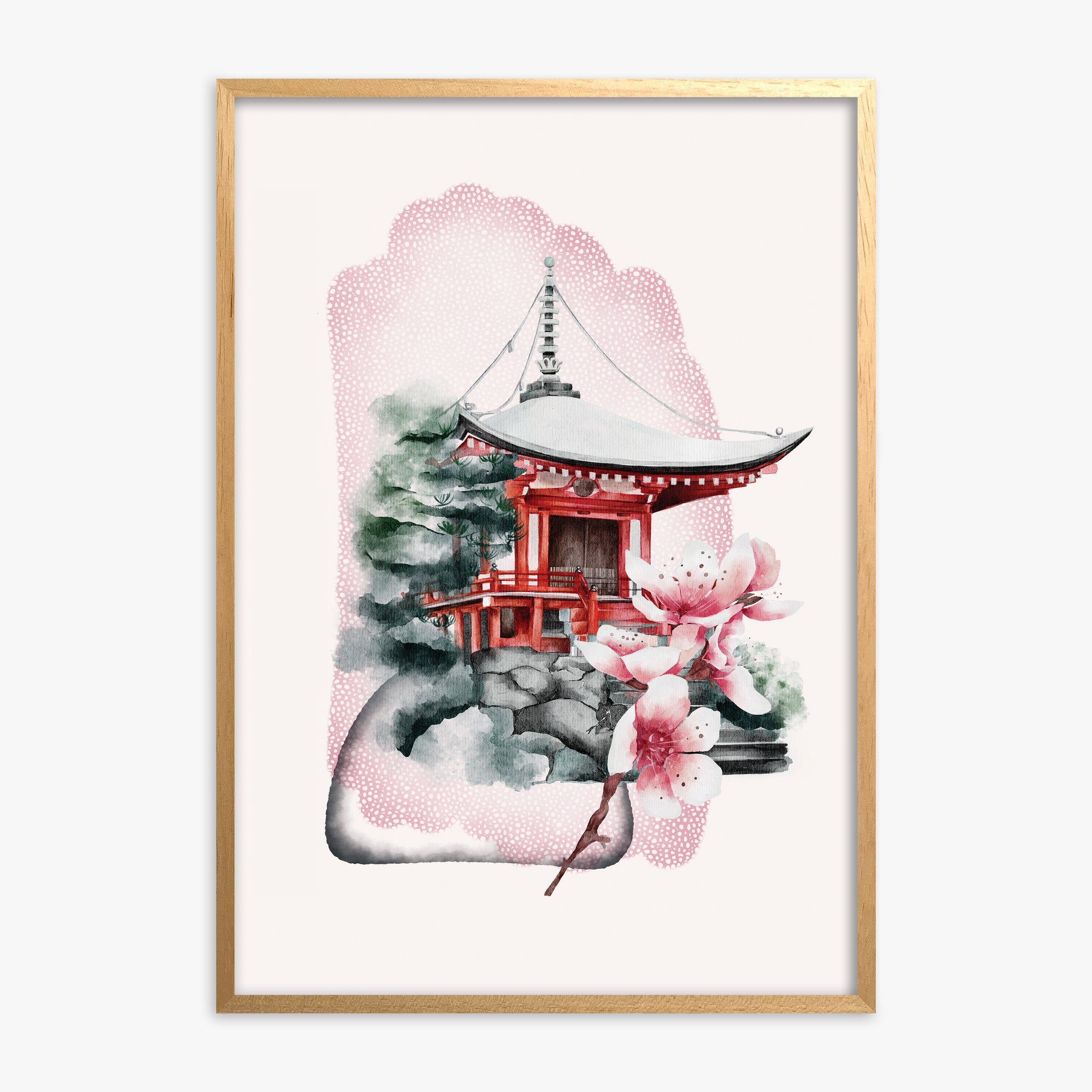 Flowery Shrine, Oak Framed Poster With Oak Frame