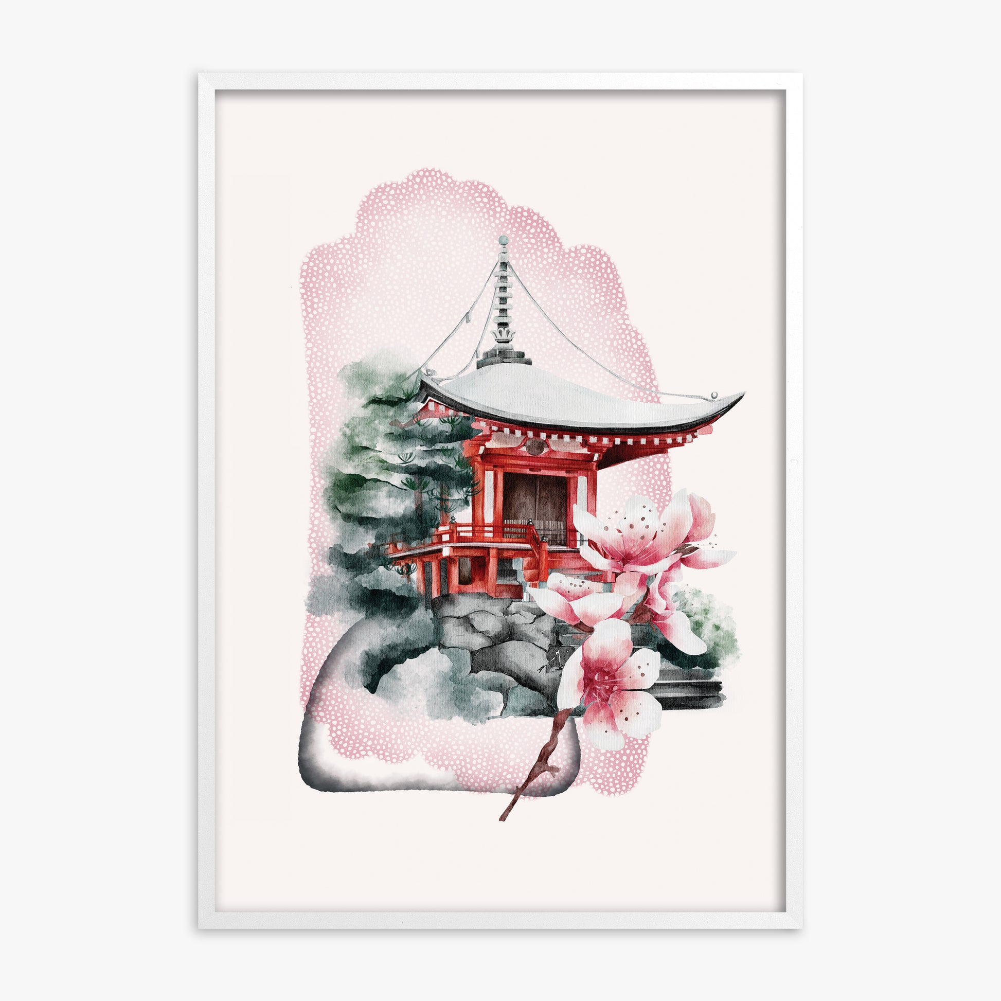 Flowery Shrine, White Framed Poster With White Frame