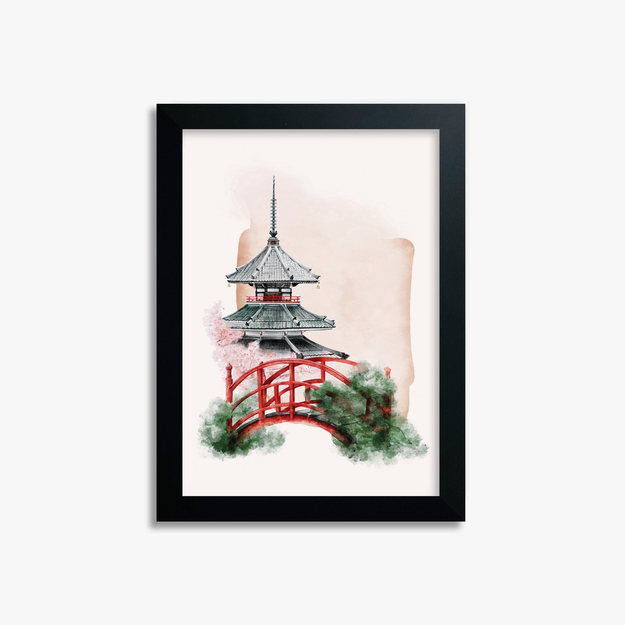 Shrine with Bridge, 21x30cm Framed Poster With Black Frame