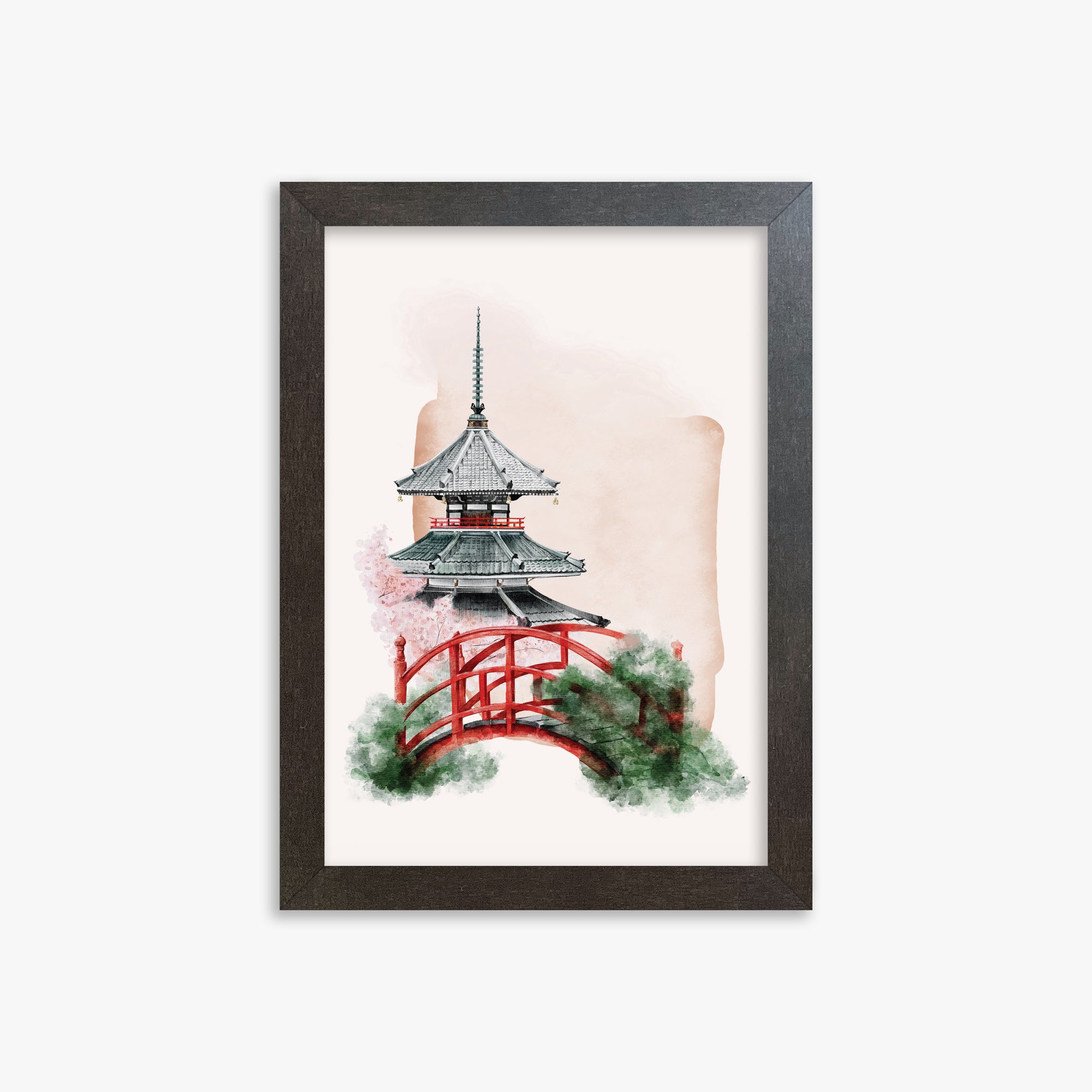 Shrine with Bridge, 21x30cm Framed Poster With Espresso Frame