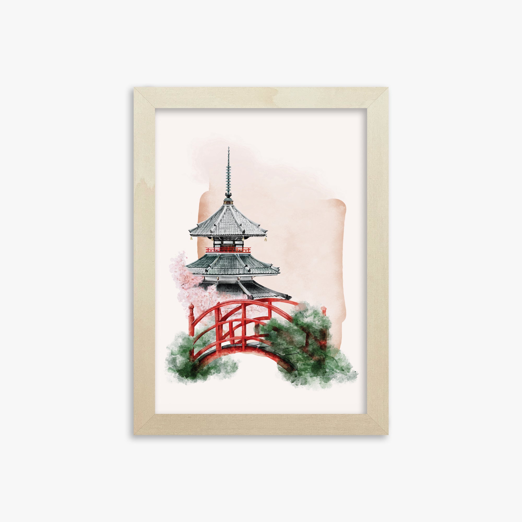 Shrine with Bridge, 21x30cm Framed Poster With Lime Wood Frame