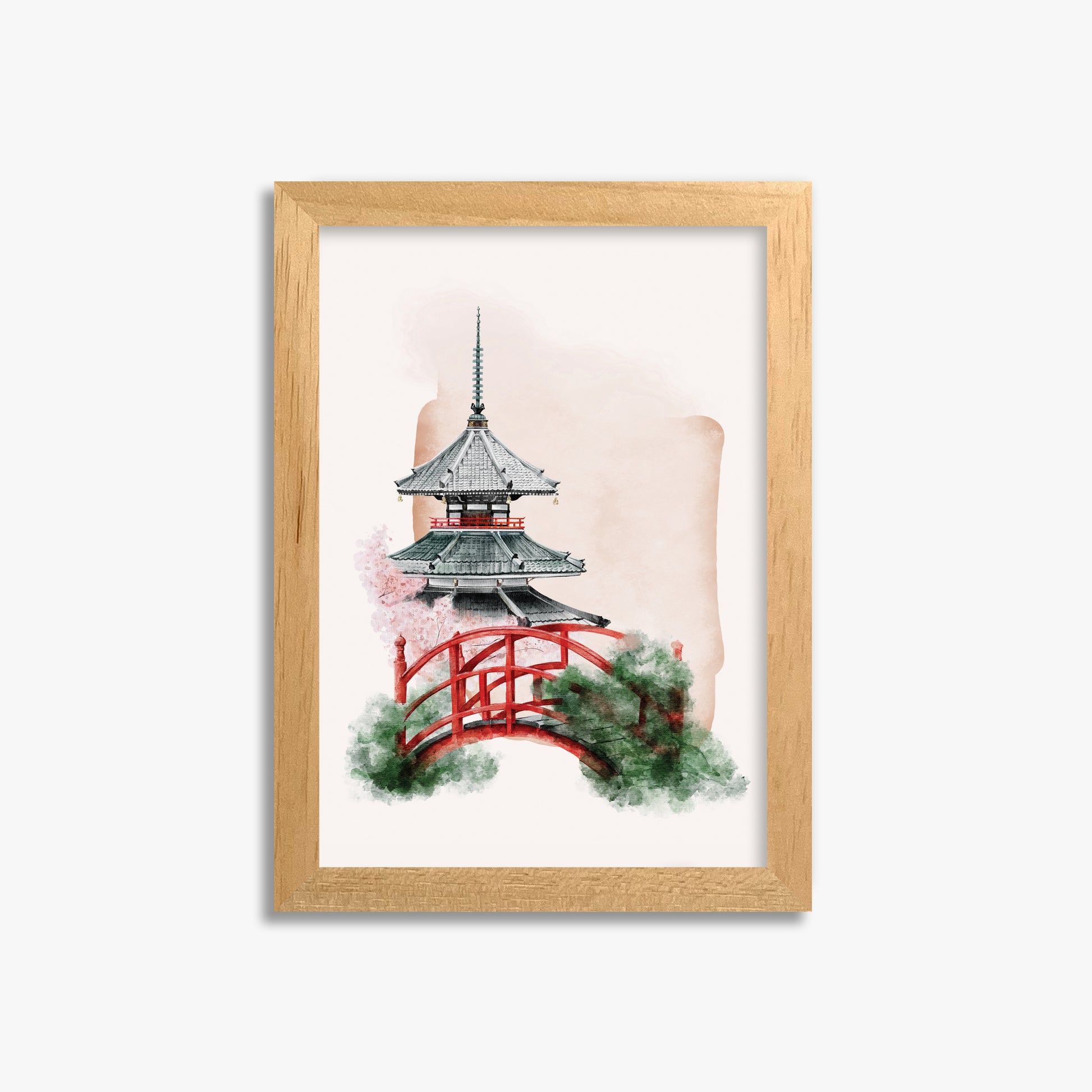 Shrine with Bridge, 21x30cm Framed Poster With Oak Frame