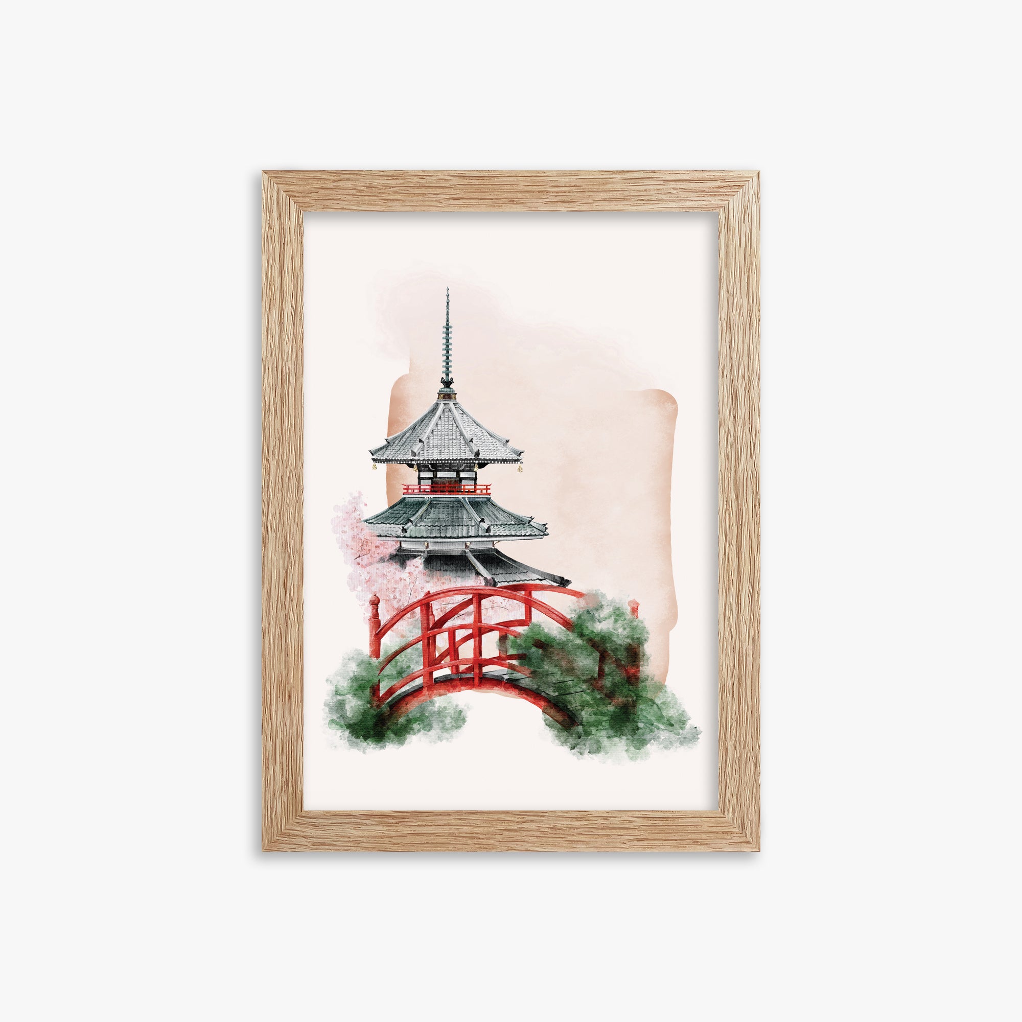 Shrine with Bridge, 21x30cm Framed Poster With Raw Oak Frame