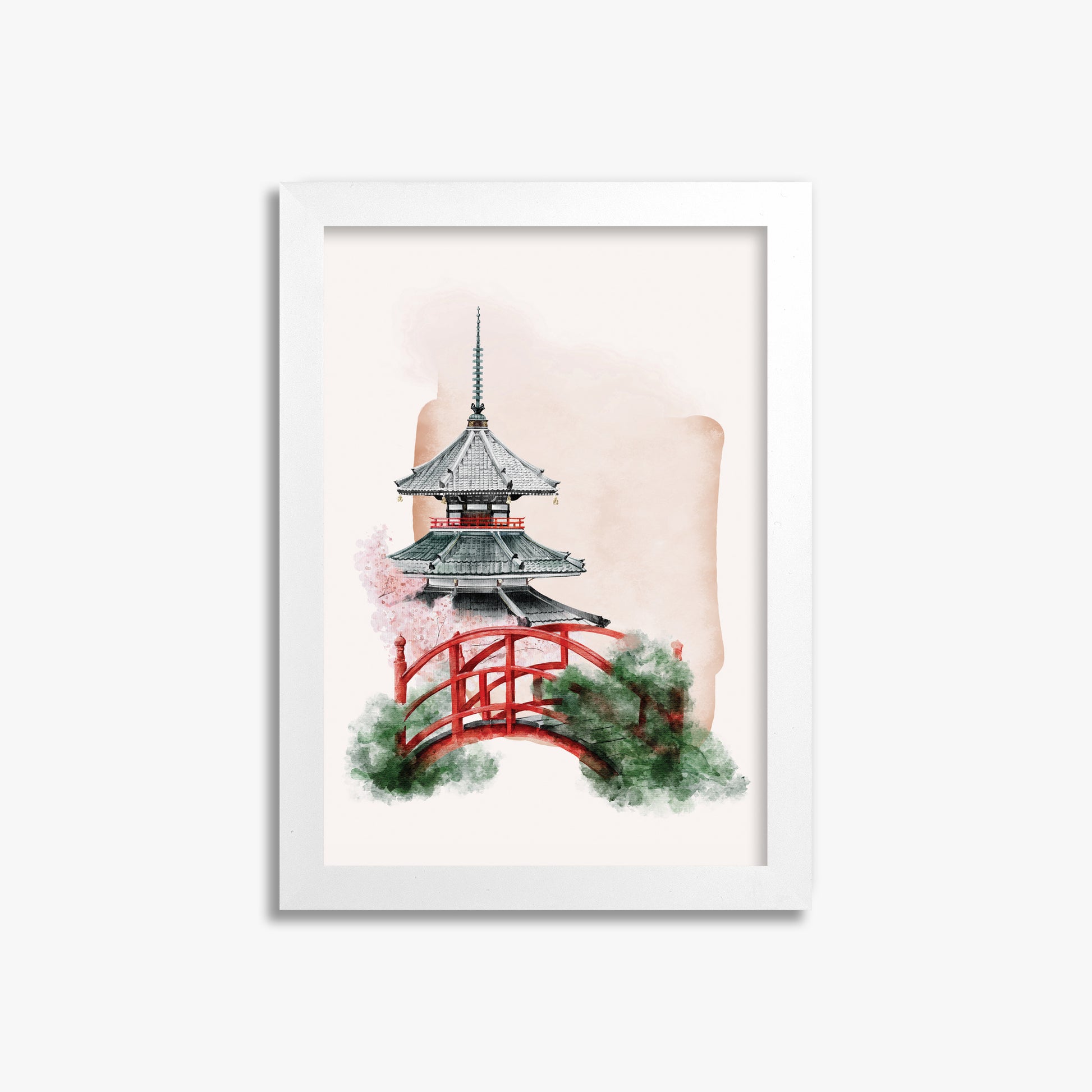 Shrine with Bridge, 21x30cm Framed Poster With White Frame