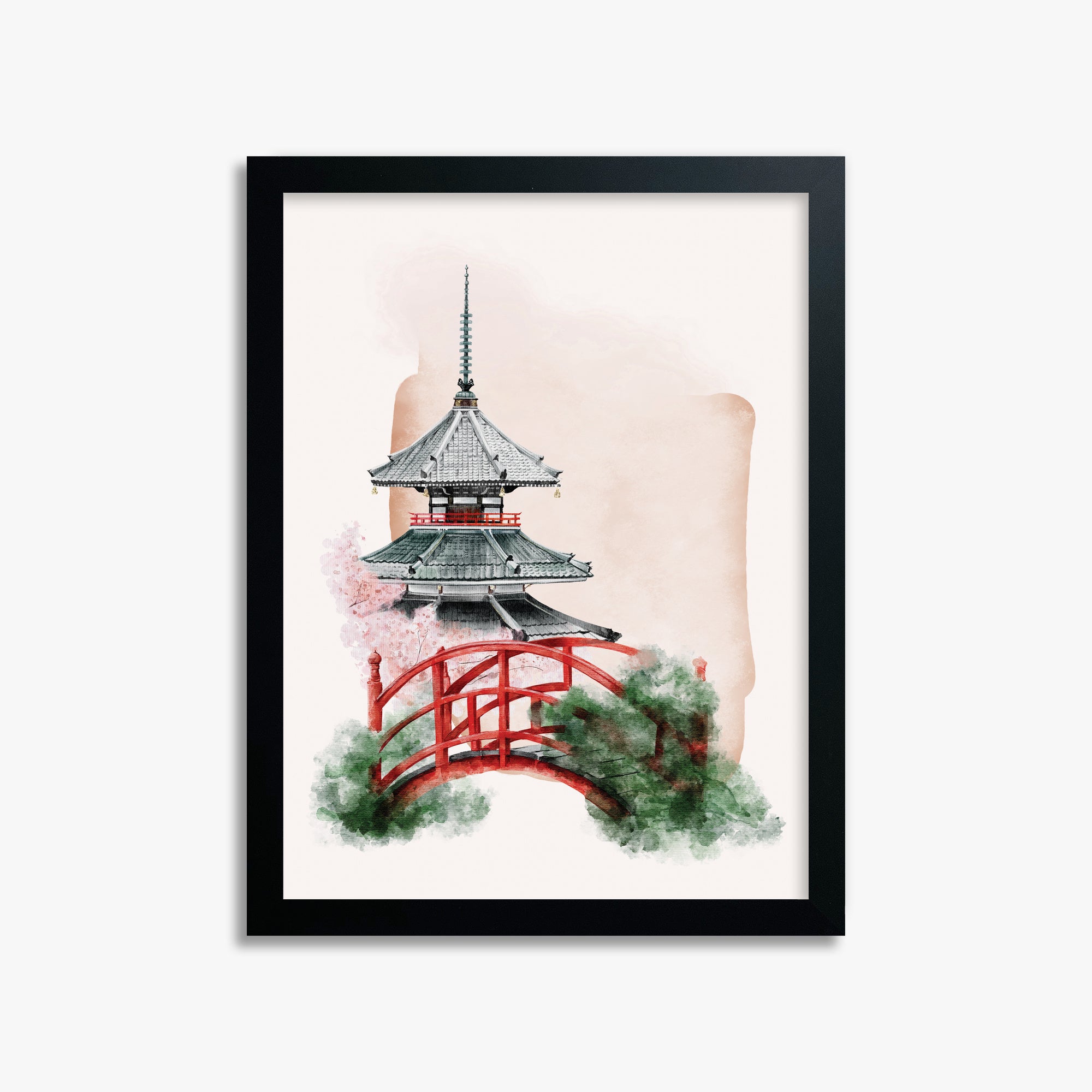 Shrine with Bridge, 30x40cm Framed Poster With Black Frame