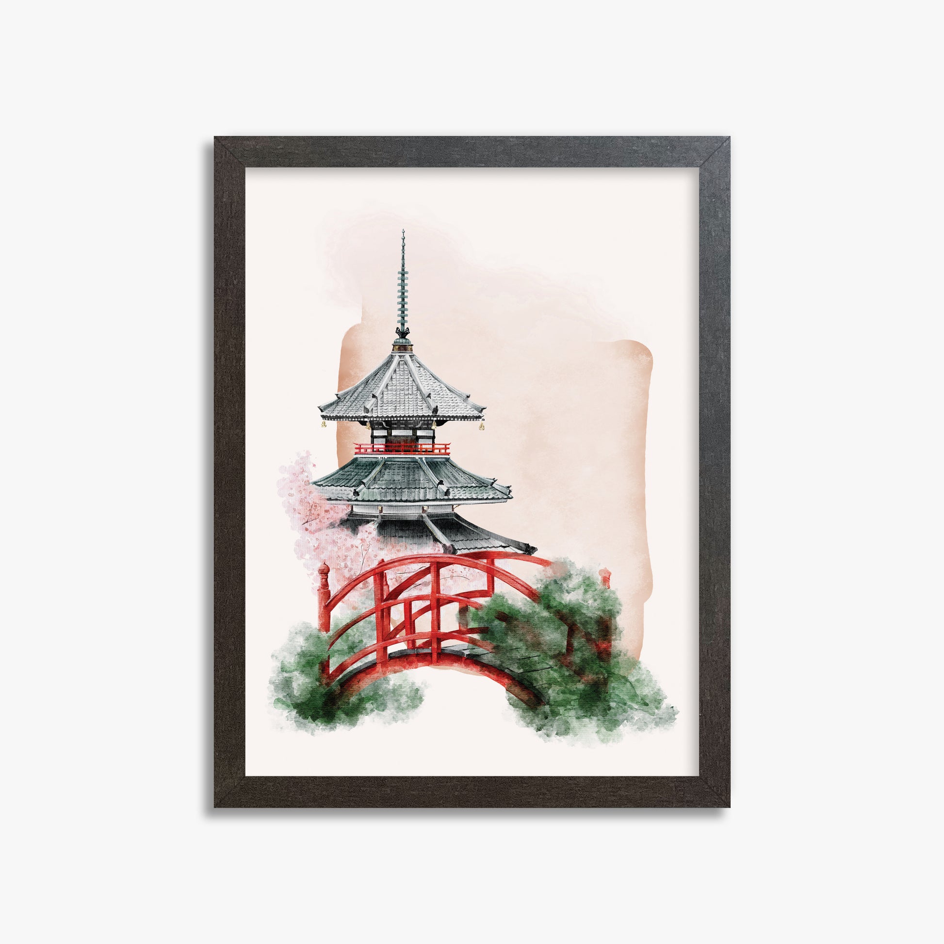 Shrine with Bridge, 30x40cm Framed Poster With Espresso Frame