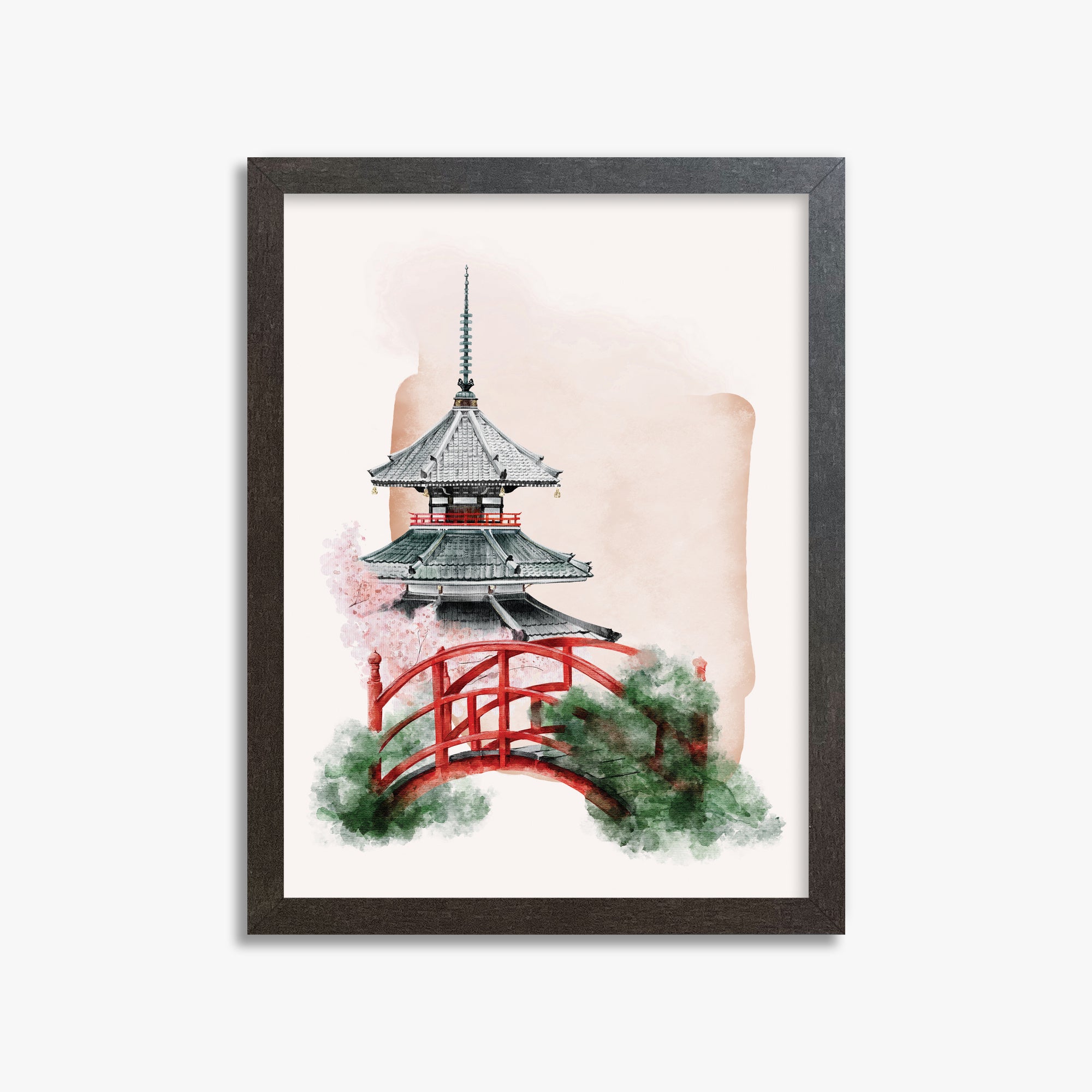 Shrine with Bridge, 30x40cm Framed Poster With Espresso Frame