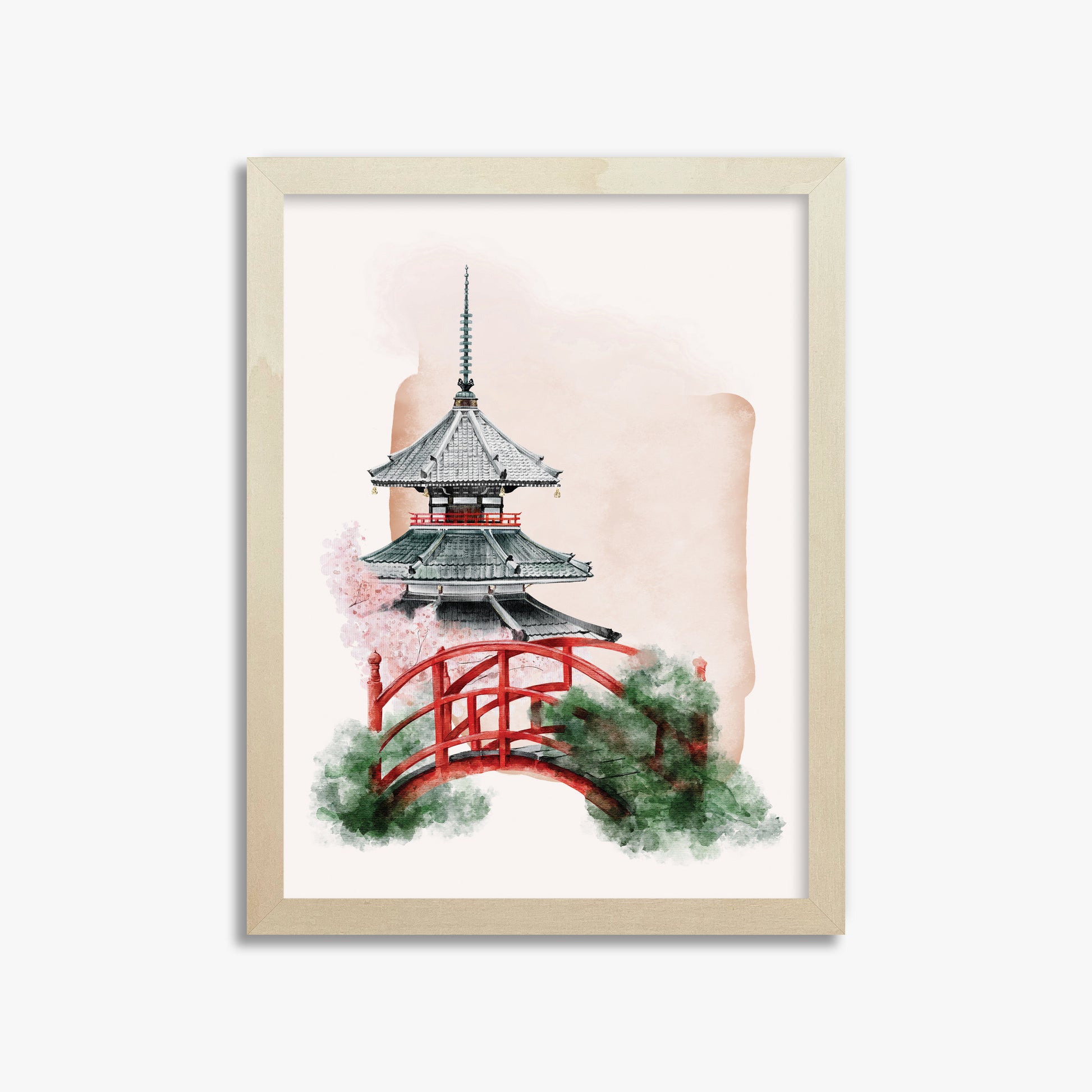 Shrine with Bridge, 30x40cm Framed Poster With Lime Wood Frame