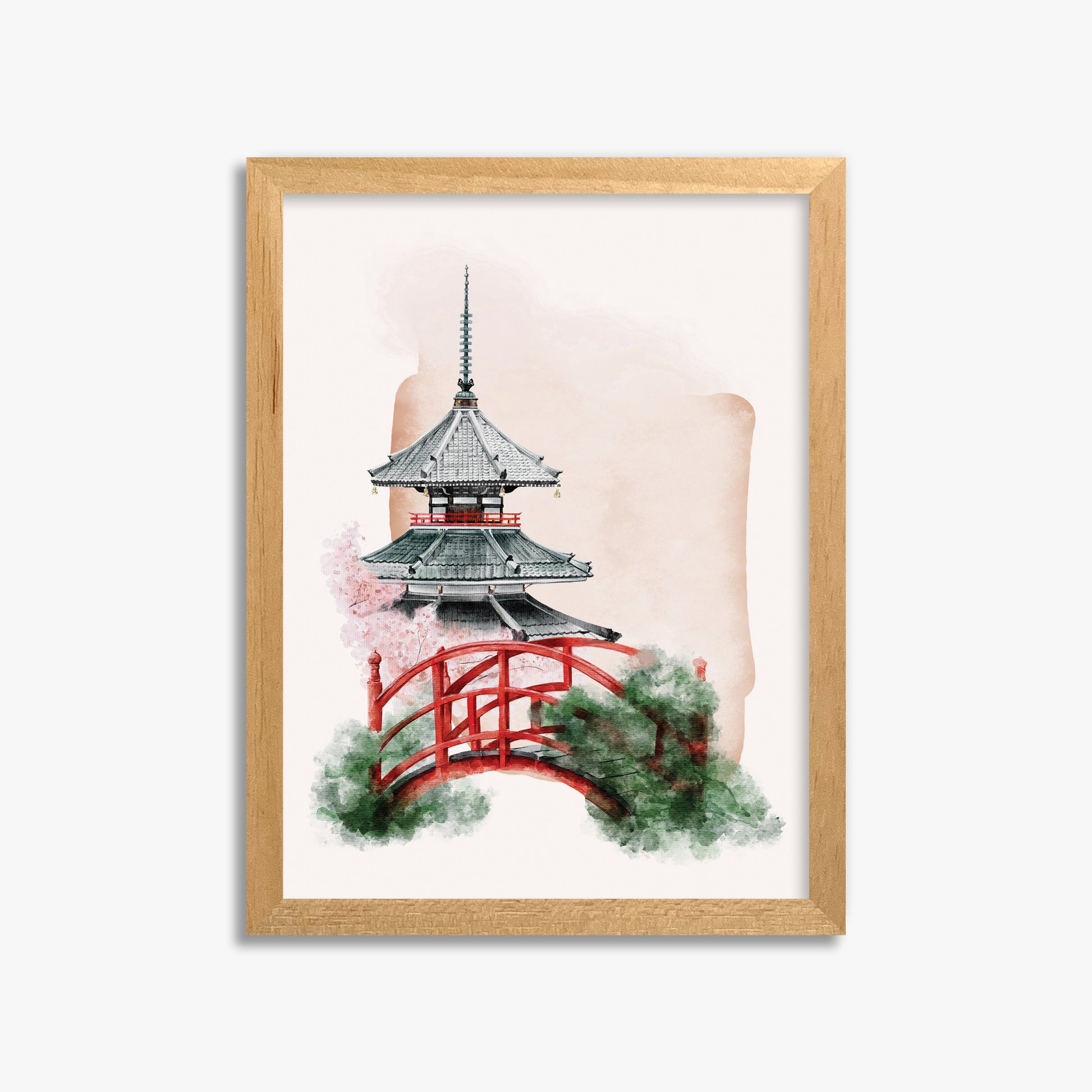 Shrine with Bridge, 30x40cm Framed Poster With Oak Frame