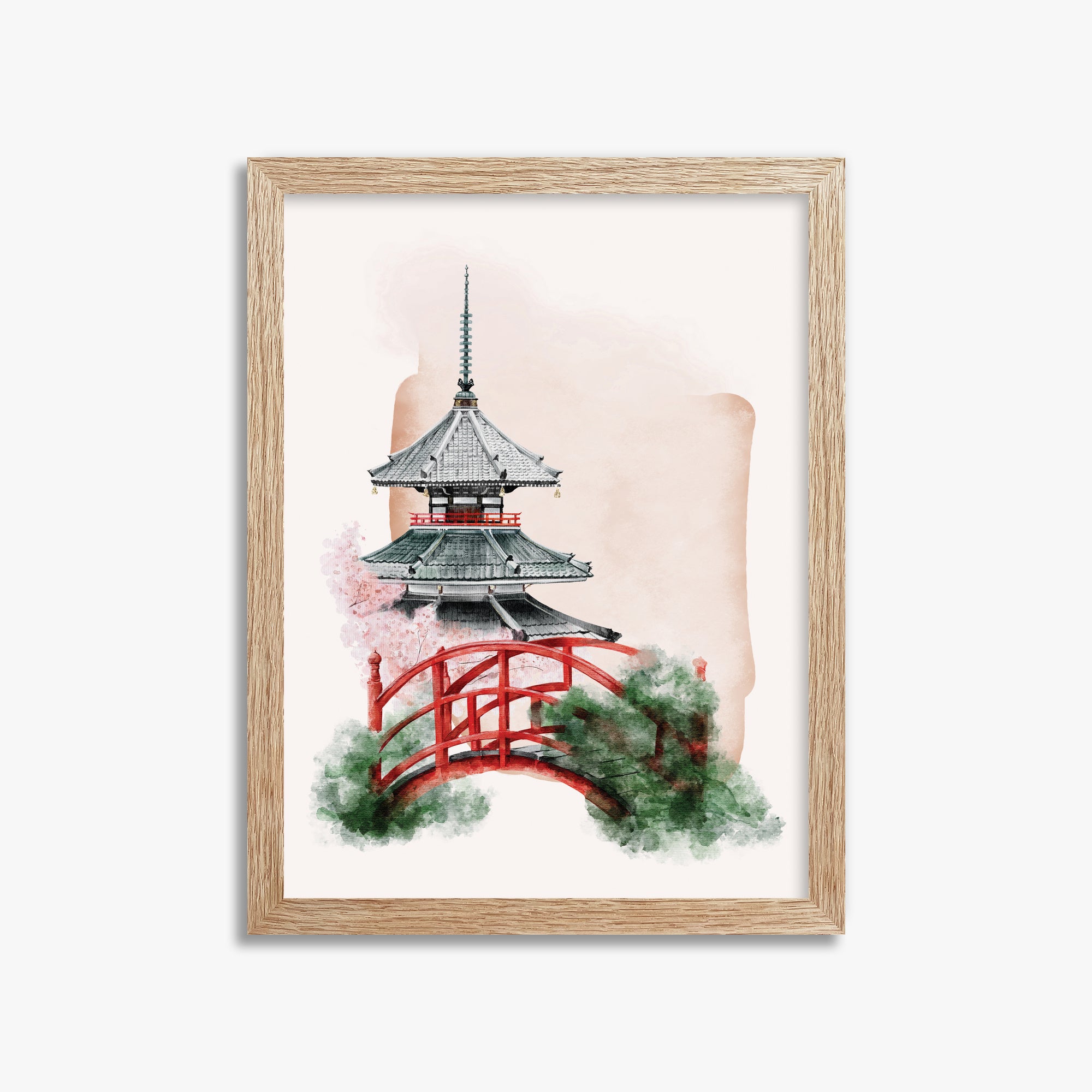 Shrine with Bridge, 30x40cm Framed Poster With Raw Oak Frame