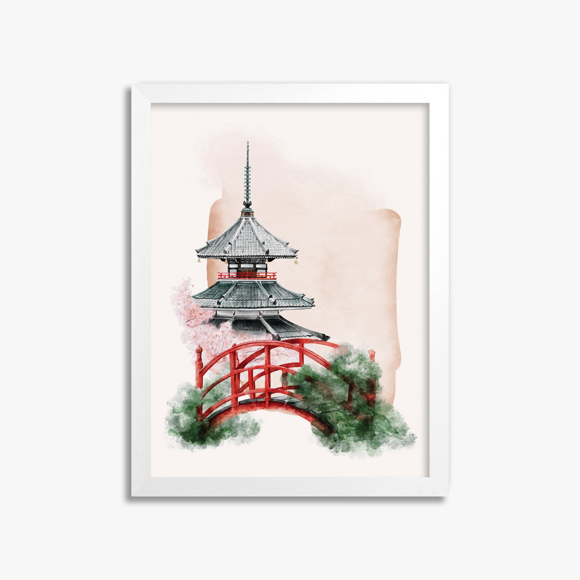Shrine with Bridge, 30x40cm Framed Poster With White Frame
