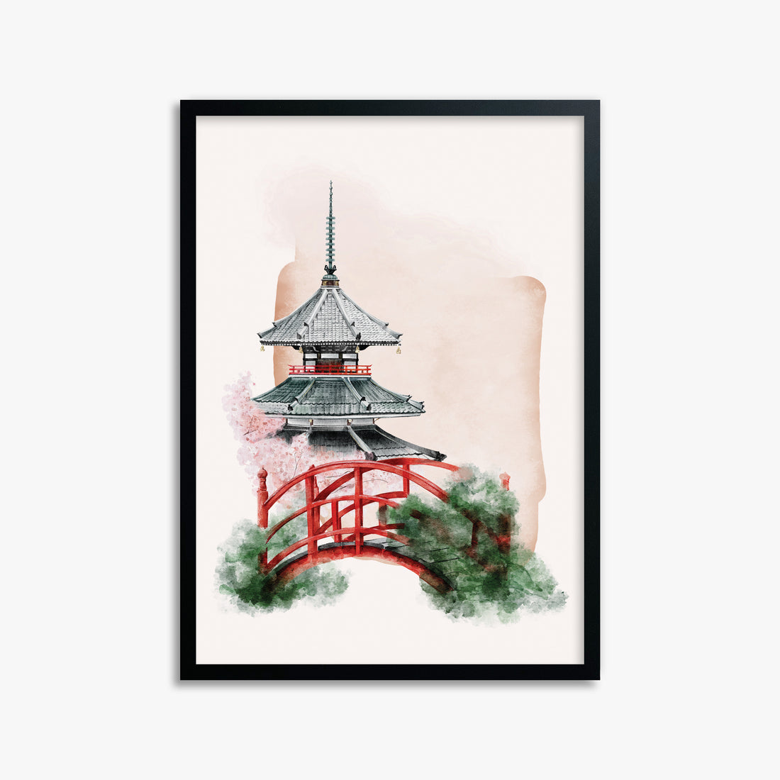 Shrine with Bridge, 50x70cm Framed Poster With Black Frame