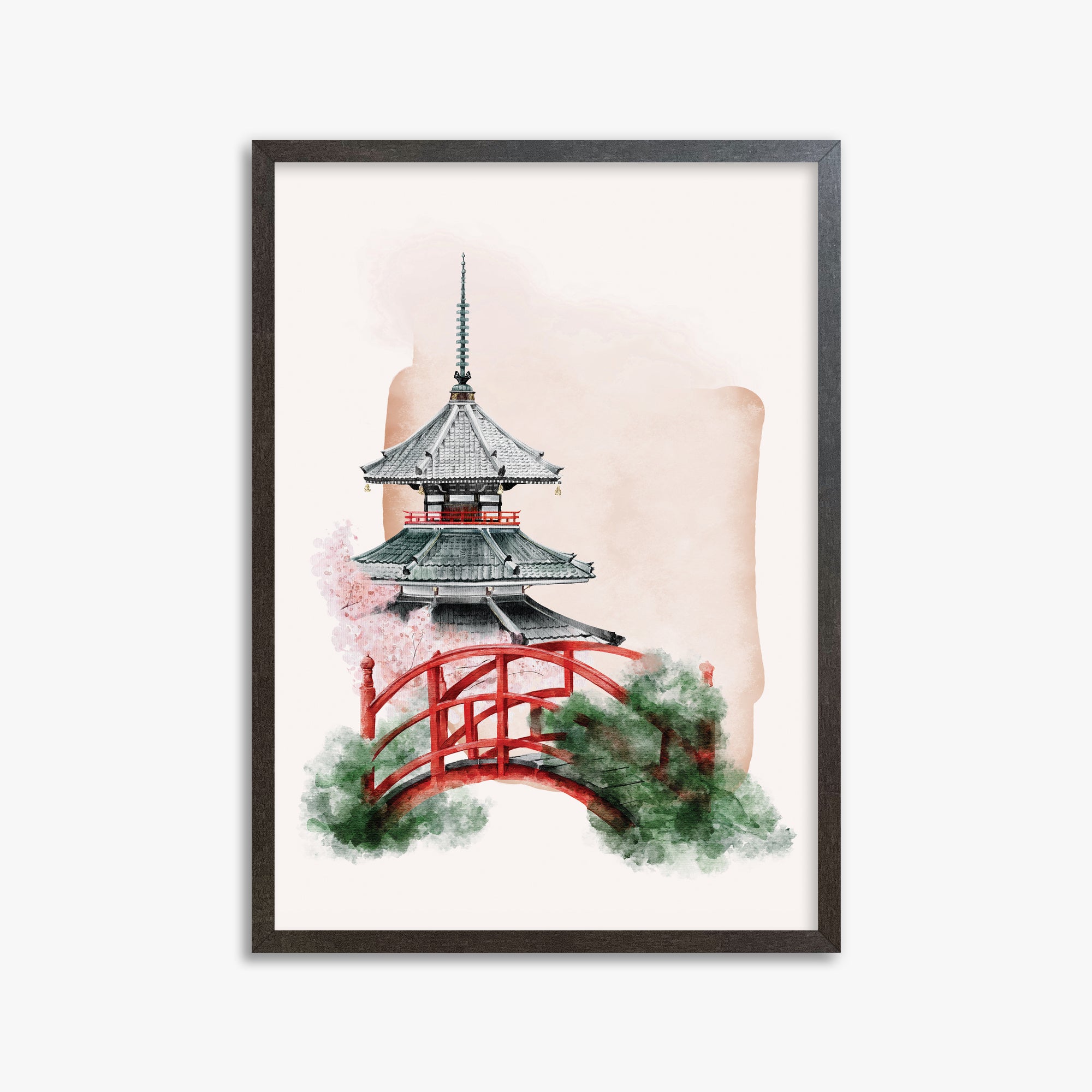 Shrine with Bridge, 50x70cm Framed Poster With Espresso Frame