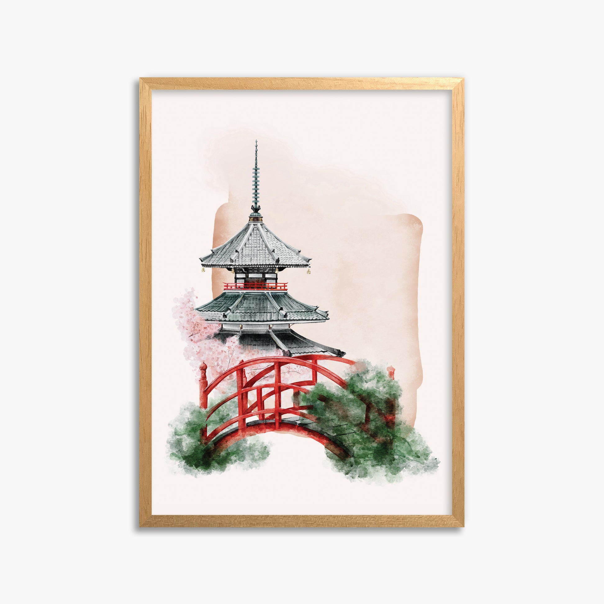 Shrine with Bridge, 50x70cm Framed Poster With Oak Frame