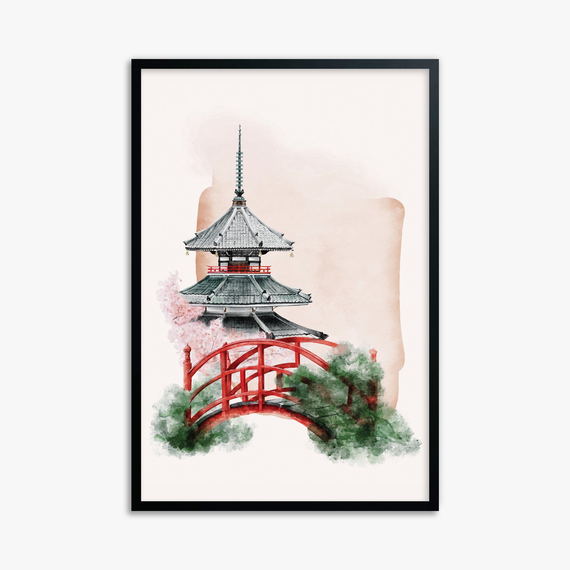 Shrine with Bridge, 61x91cm Framed Poster With Black Frame