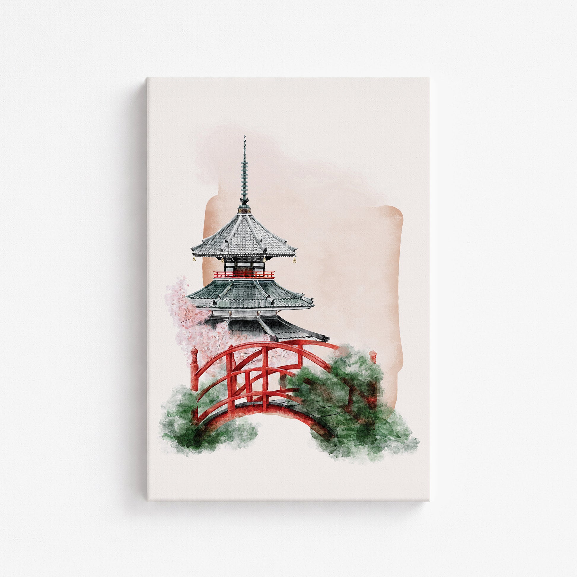 Shrine with Bridge, 61x91cm Satin Canvas Poster
