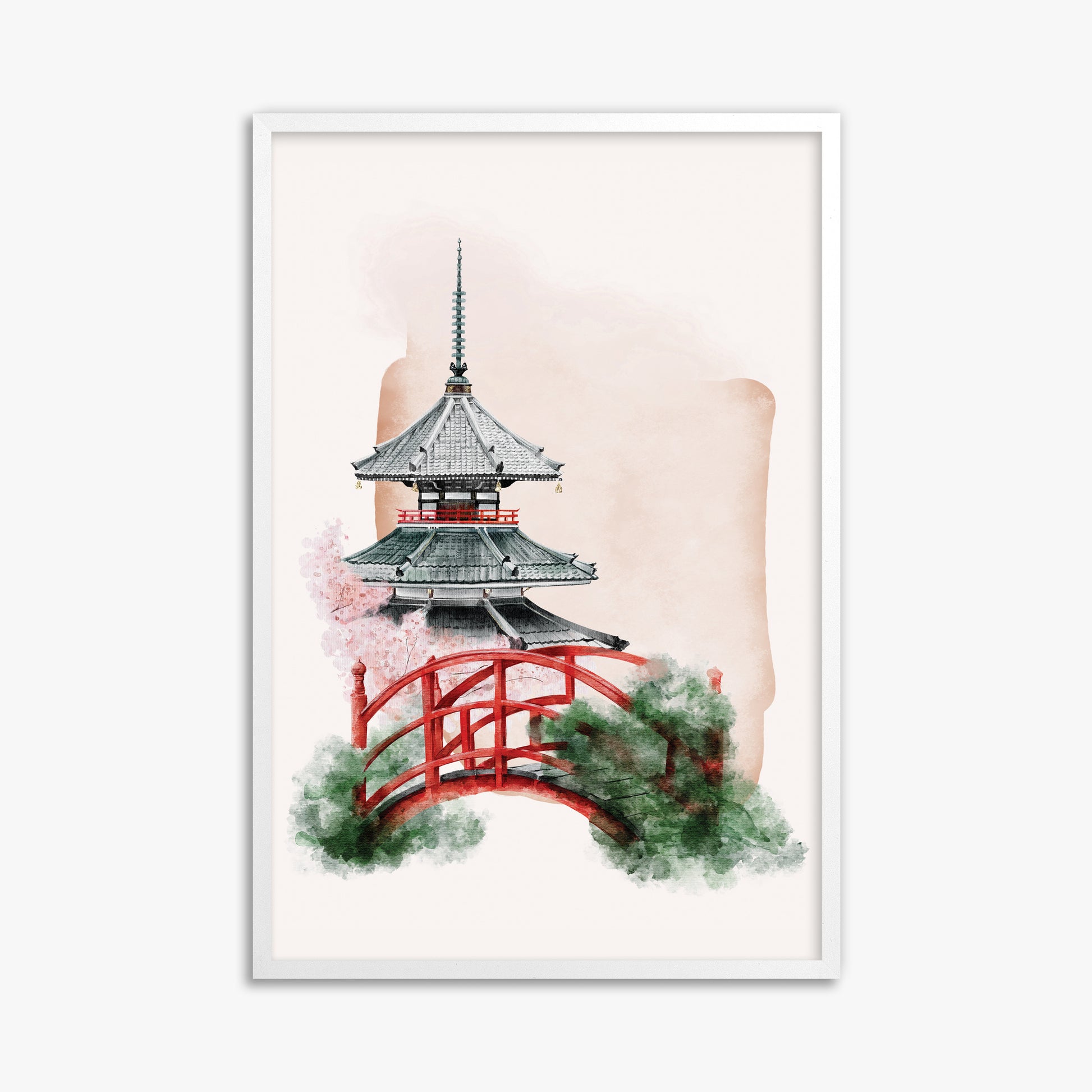 Shrine with Bridge, 61x91cm Framed Poster With White Frame