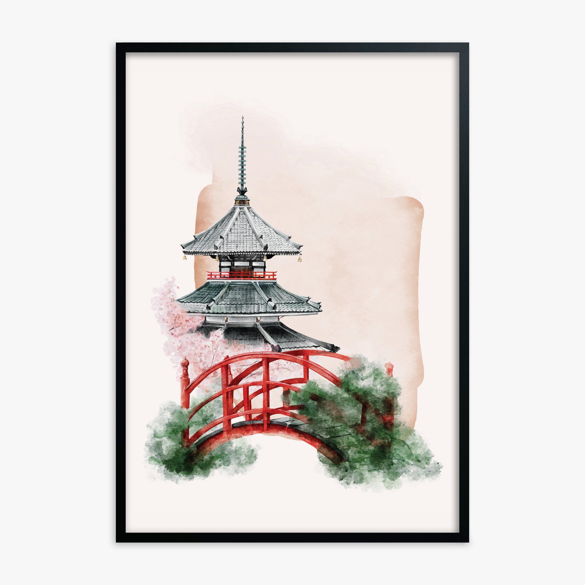 Shrine with Bridge, Black Framed Poster With Black Frame