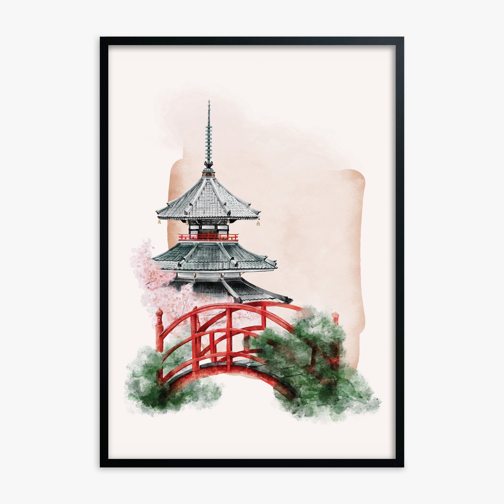 Shrine with Bridge, Black Framed Poster With Black Frame