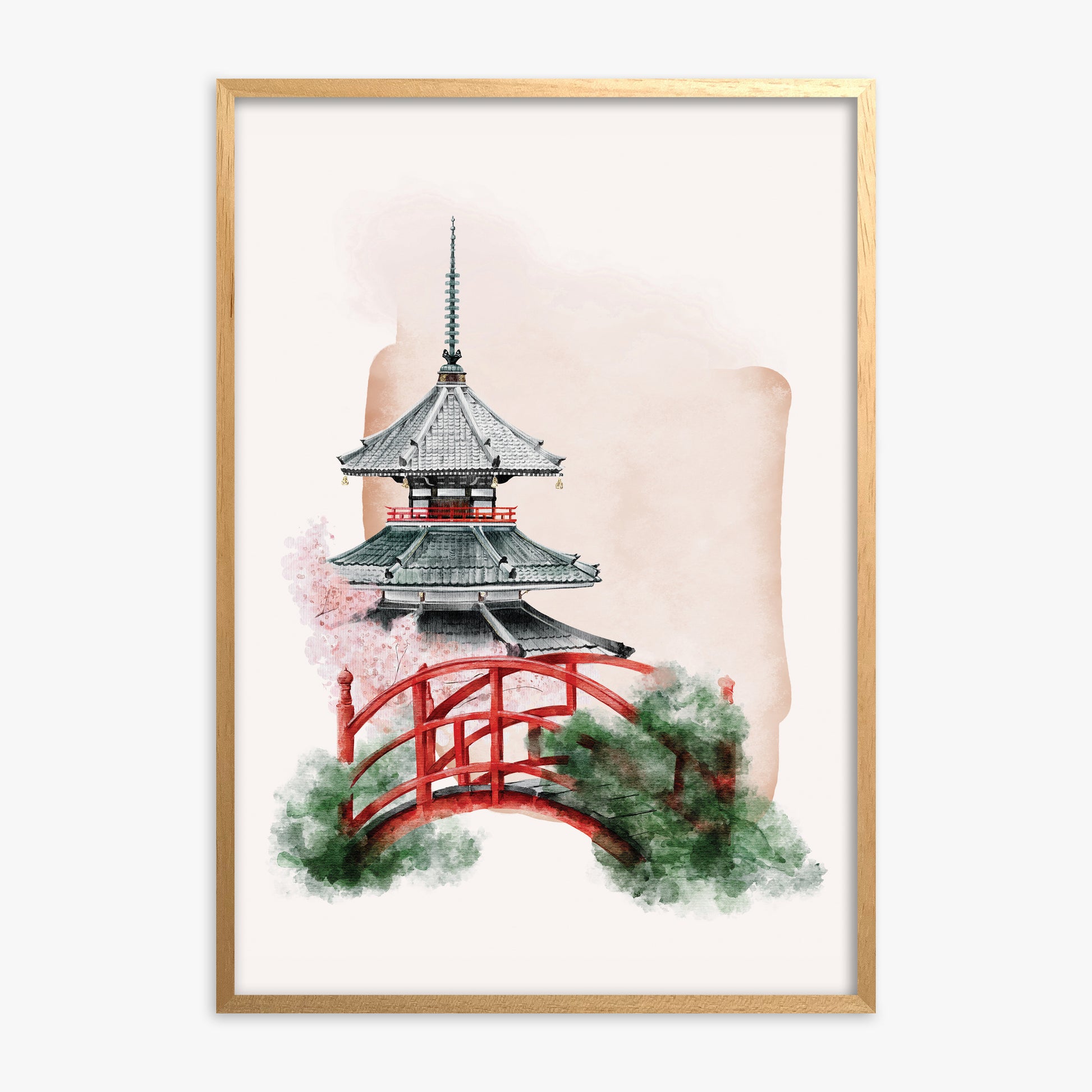 Shrine with Bridge, Oak Framed Poster With Oak Frame