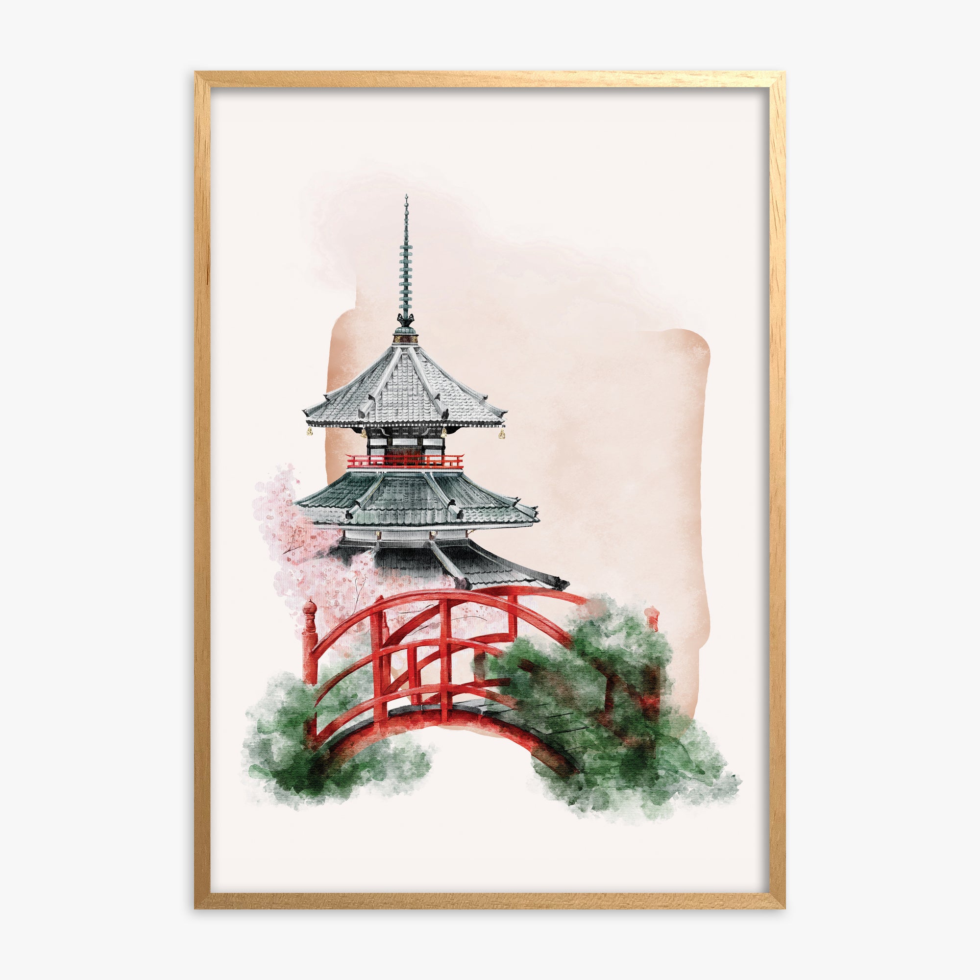 Shrine with Bridge, Oak Framed Poster With Oak Frame