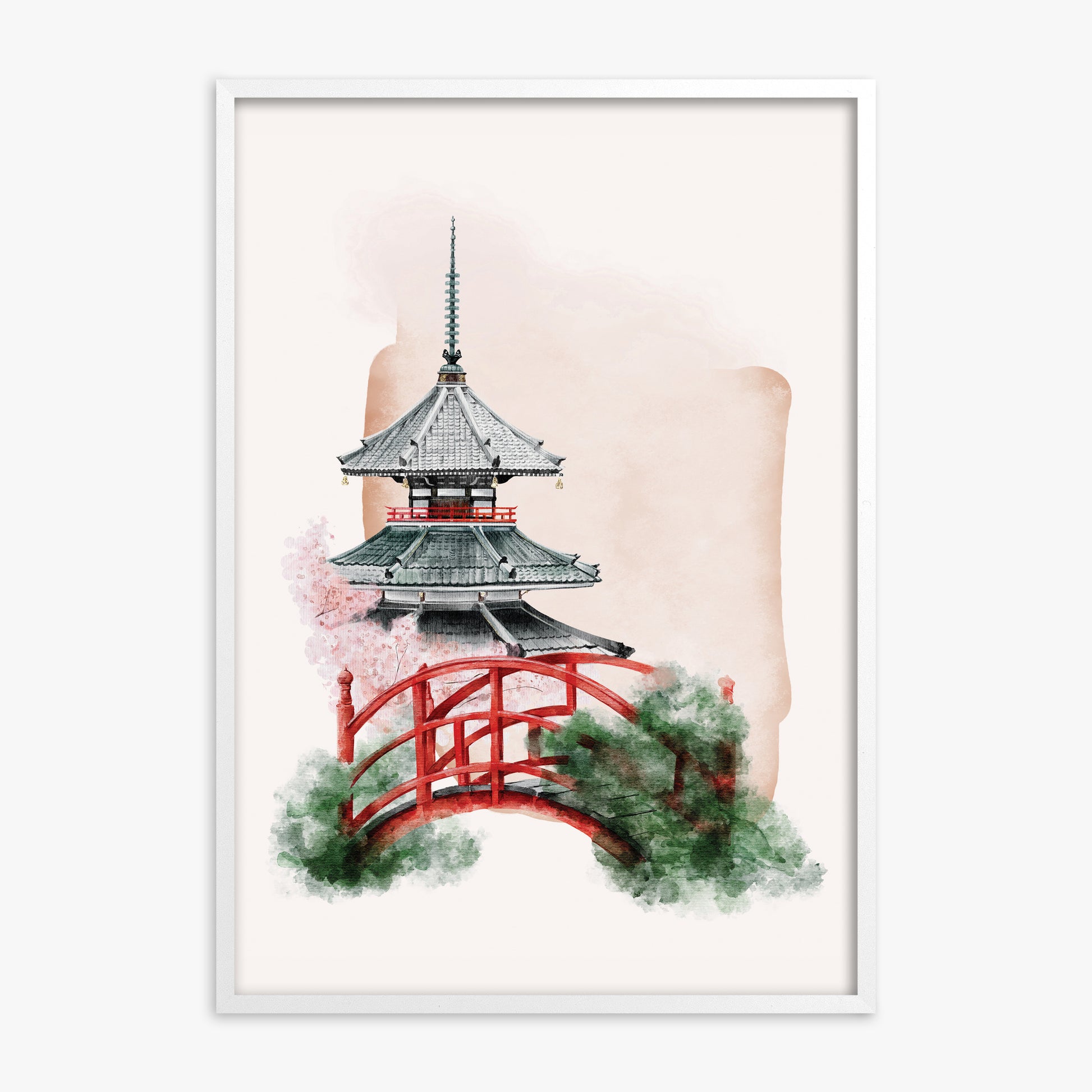 Shrine with Bridge, White Framed Poster With White Frame