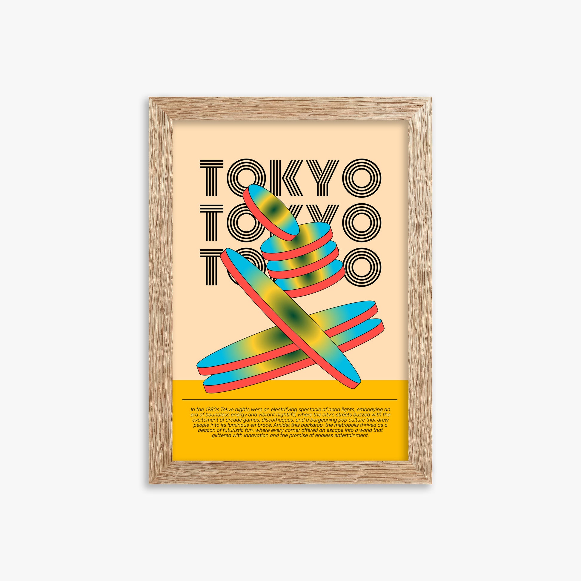 Tokyo Neon, 21x30cm Framed Poster With Raw Oak Frame