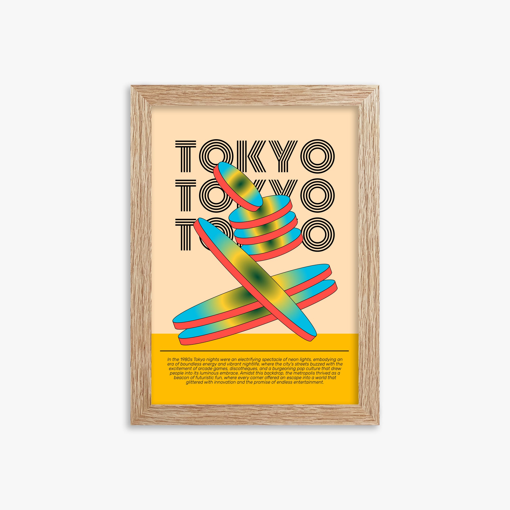 Tokyo Neon, 21x30cm Framed Poster With Raw Oak Frame