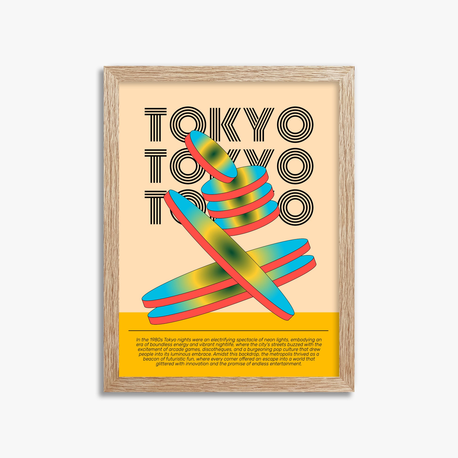 Tokyo Neon, 30x40cm Framed Poster With Raw Oak Frame
