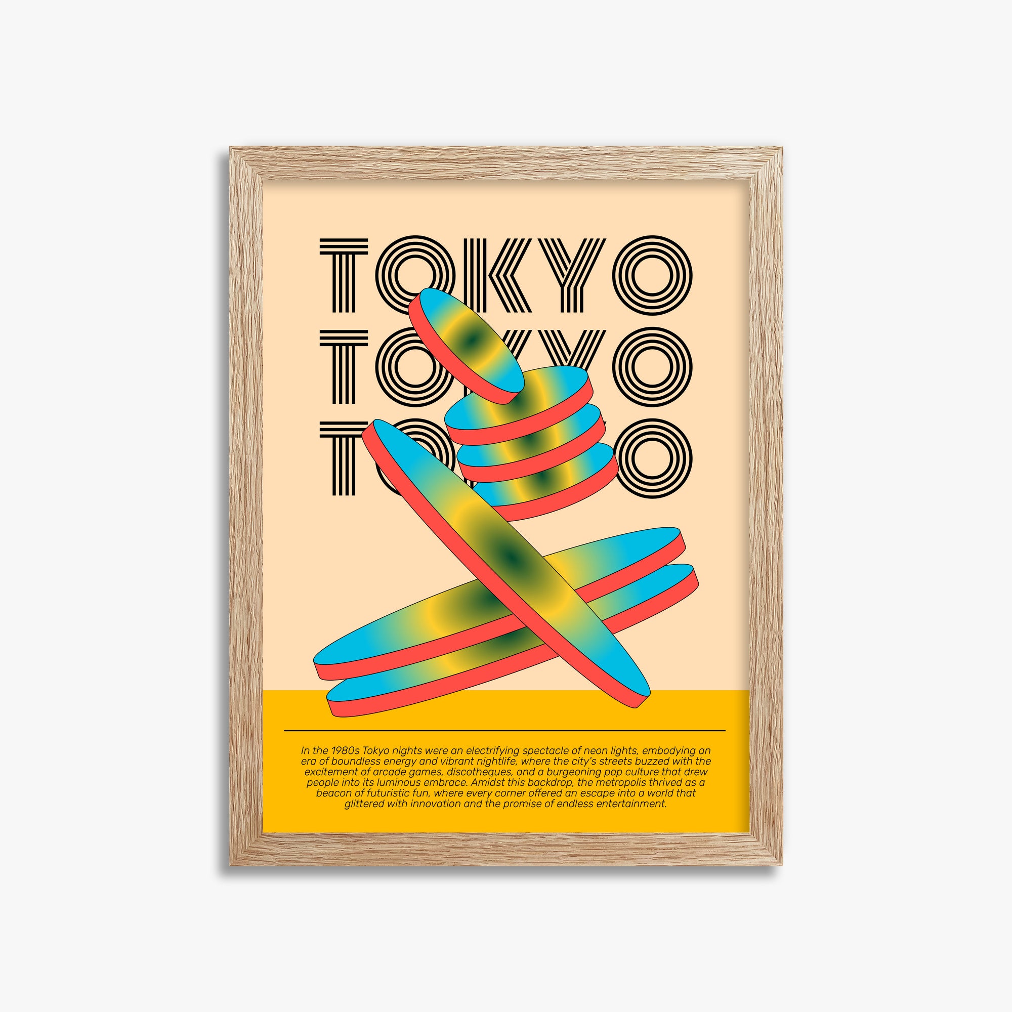Tokyo Neon, 30x40cm Framed Poster With Raw Oak Frame