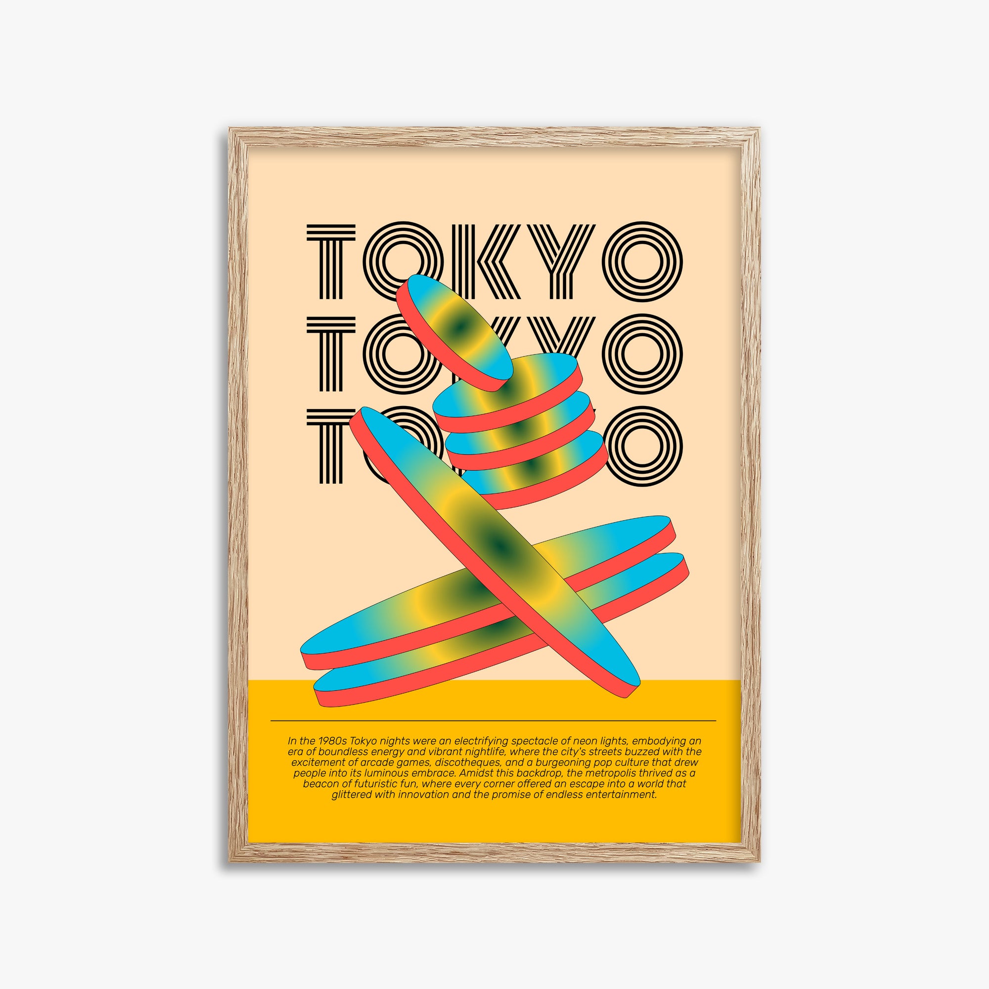 Tokyo Neon, 50x70cm Framed Poster With Raw Oak Frame