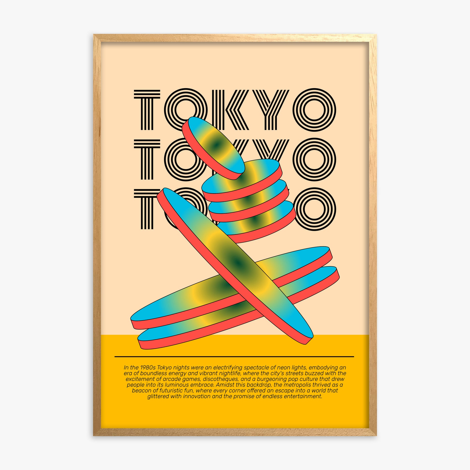 Tokyo Neon, Oak Framed Poster With Oak Frame