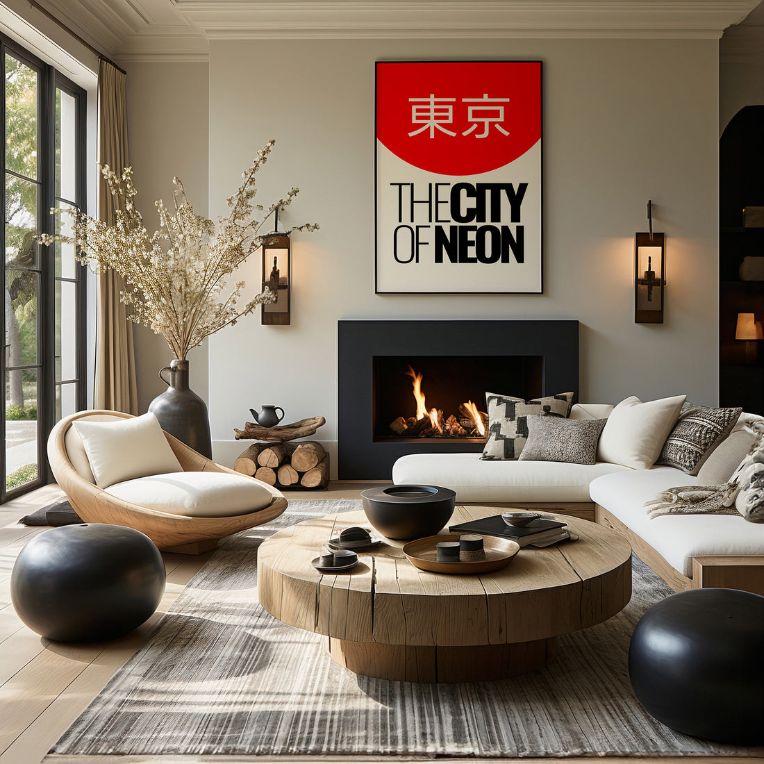 The City of Neon, 50x70cm Framed Poster With Black Frame