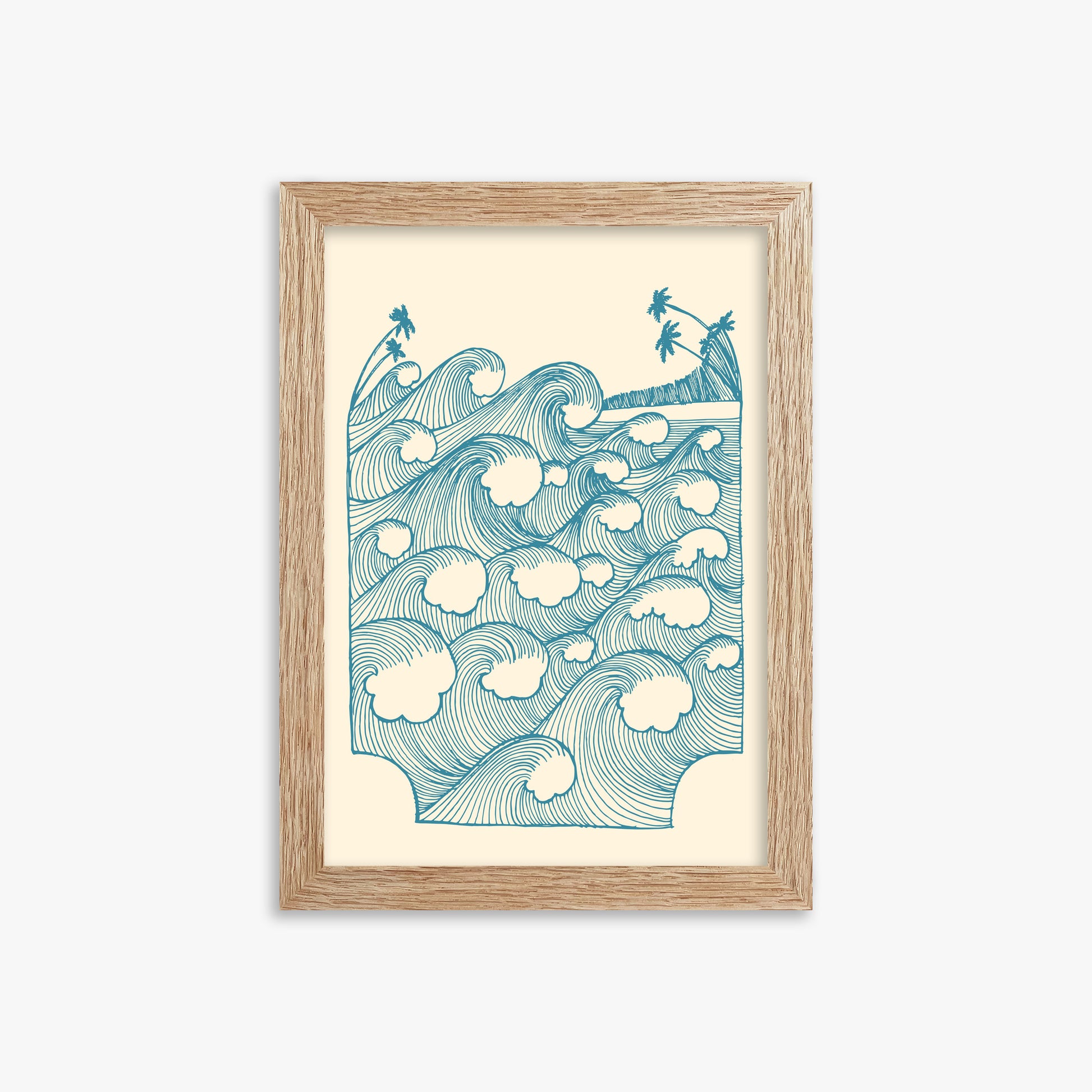 Vintage Great Waves, 21x30cm Framed Poster With Raw Oak Frame