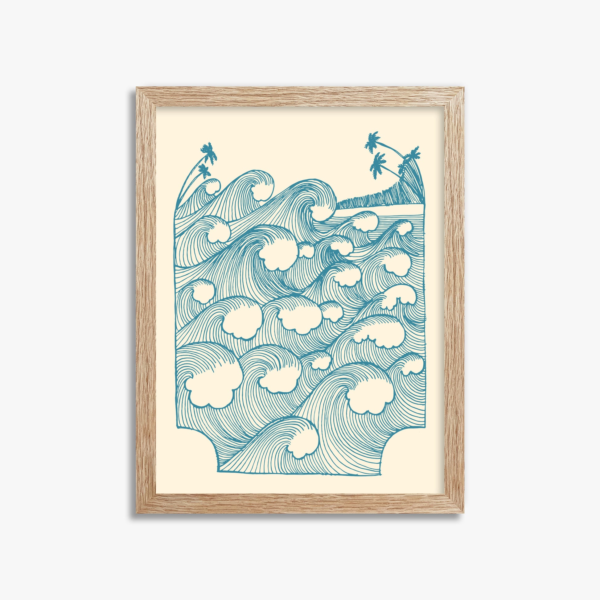 Vintage Great Waves, 30x40cm Framed Poster With Raw Oak Frame