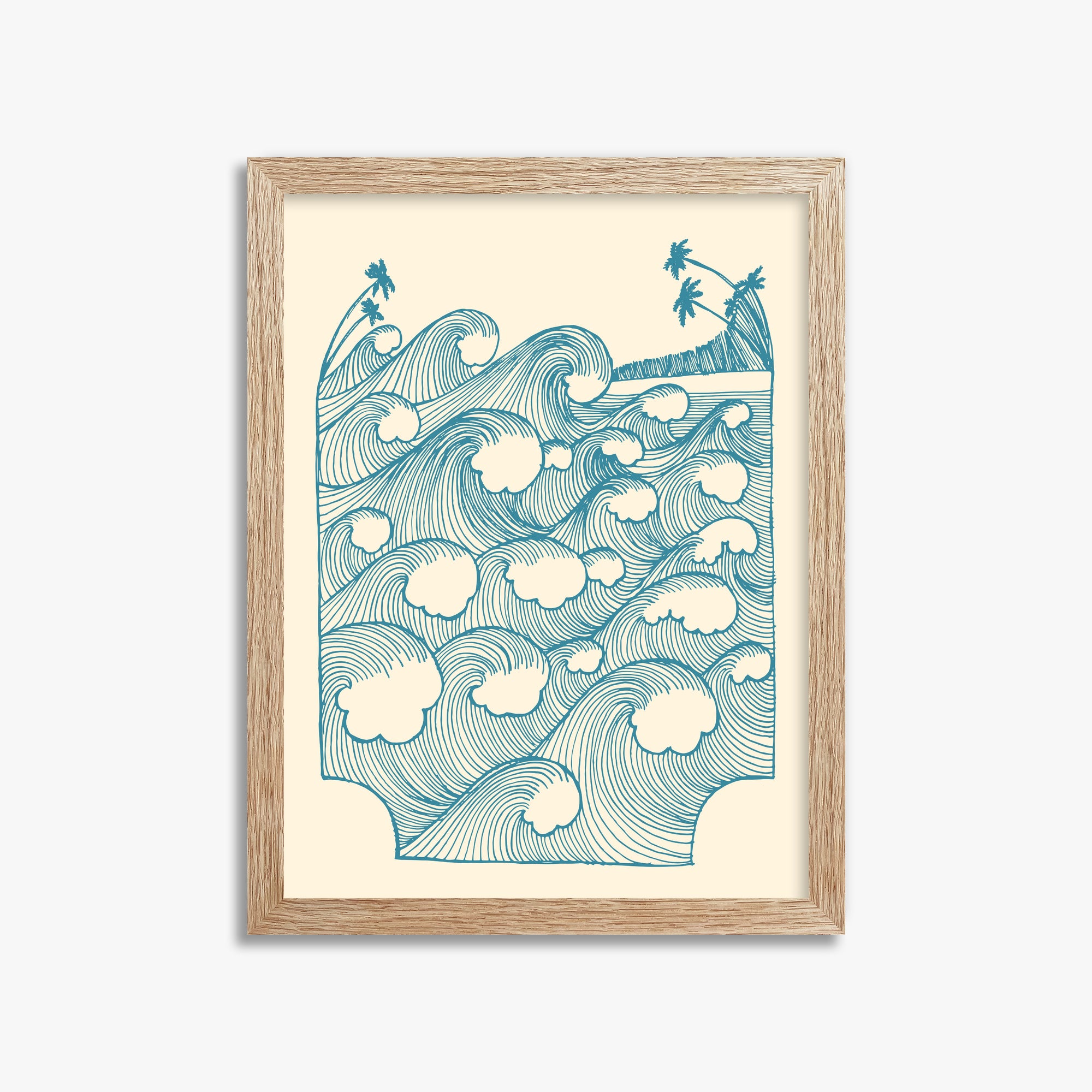 Vintage Great Waves, 30x40cm Framed Poster With Raw Oak Frame